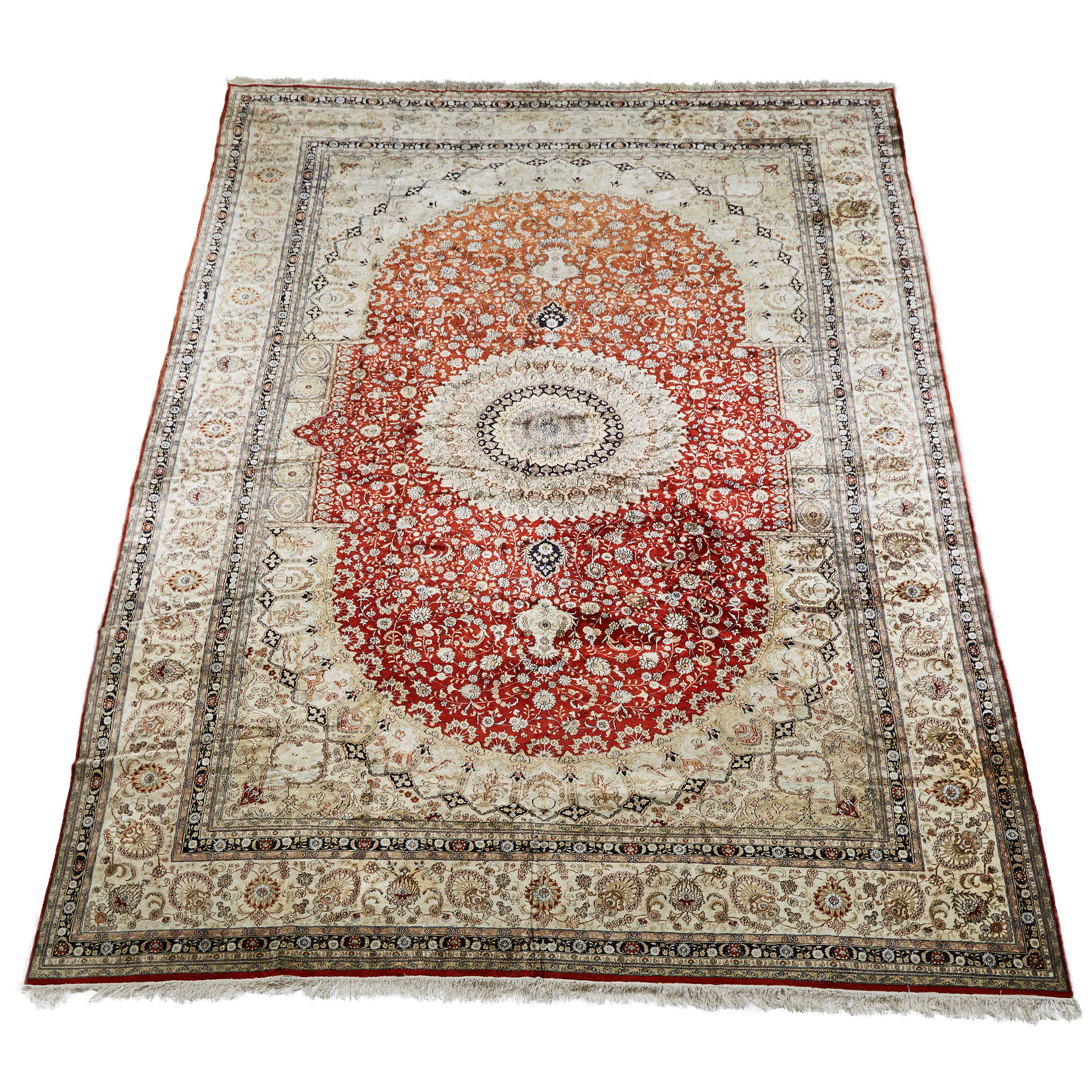 Chinese Ispahan Style Mercerized Cotton Carpet, late 20th century