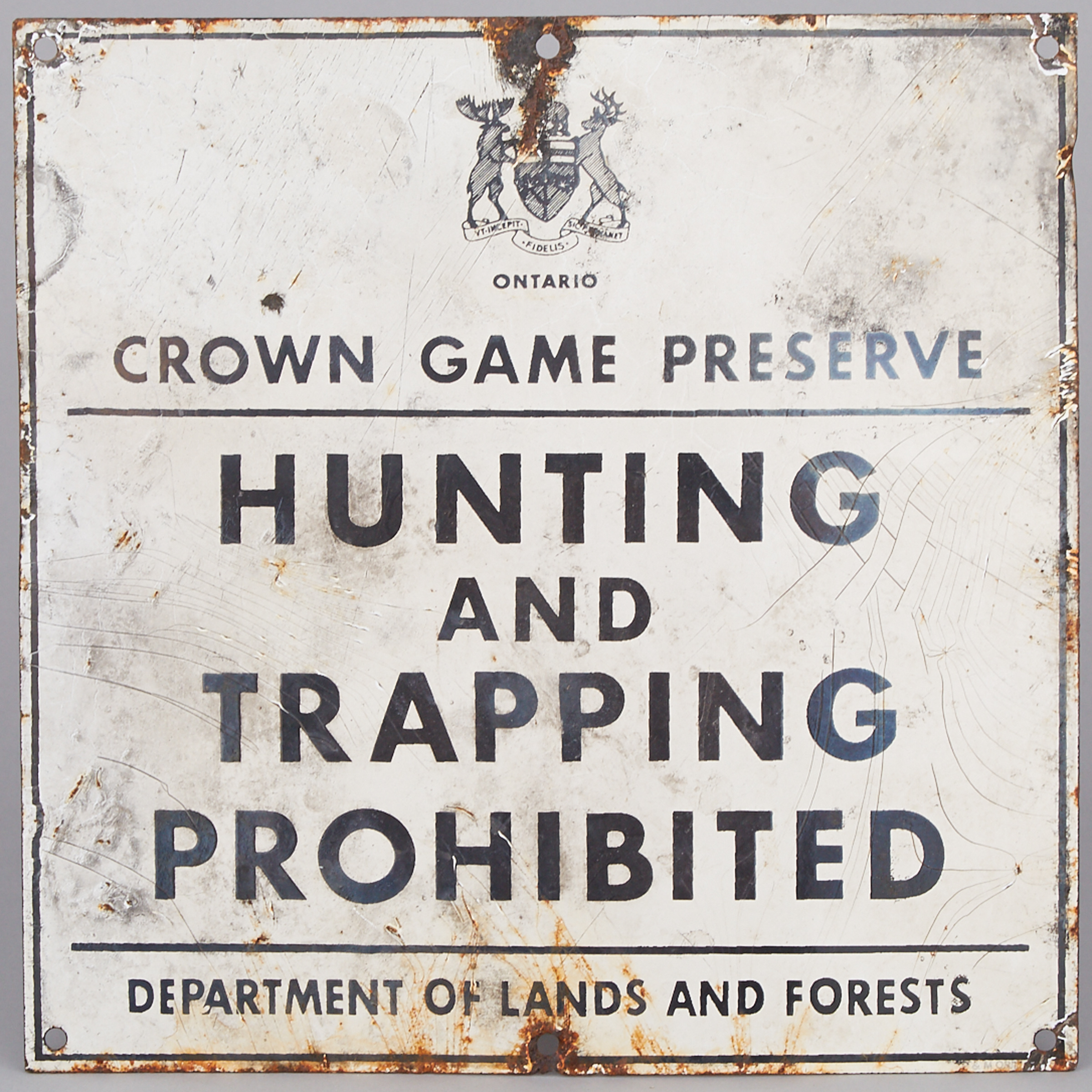 Ontario Department of Lands and Forests Crown Game Preserve No Hunting Sign, mid 20th century