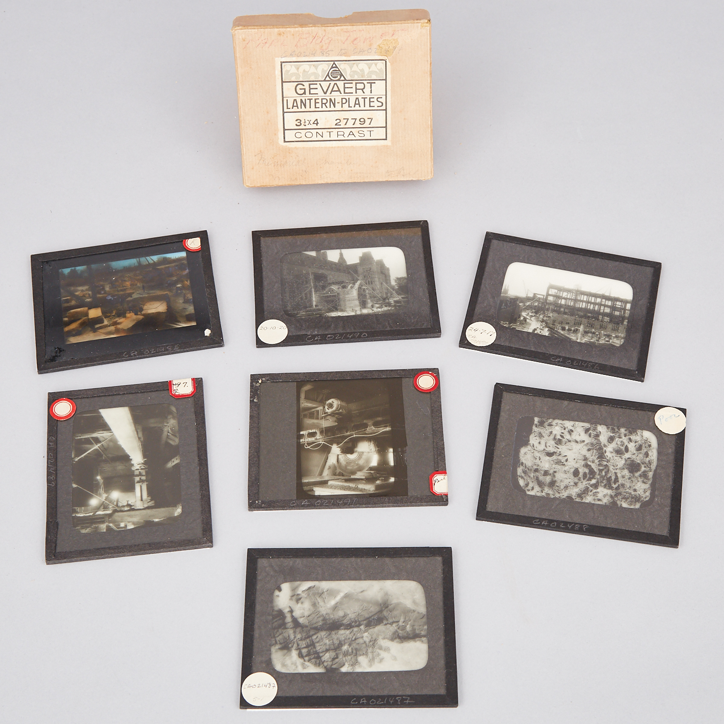 Set of Glass Slides Depicting Stages of the Construction of the Parliament Buildings and Peace Tower, Ottawa, 1916-1920