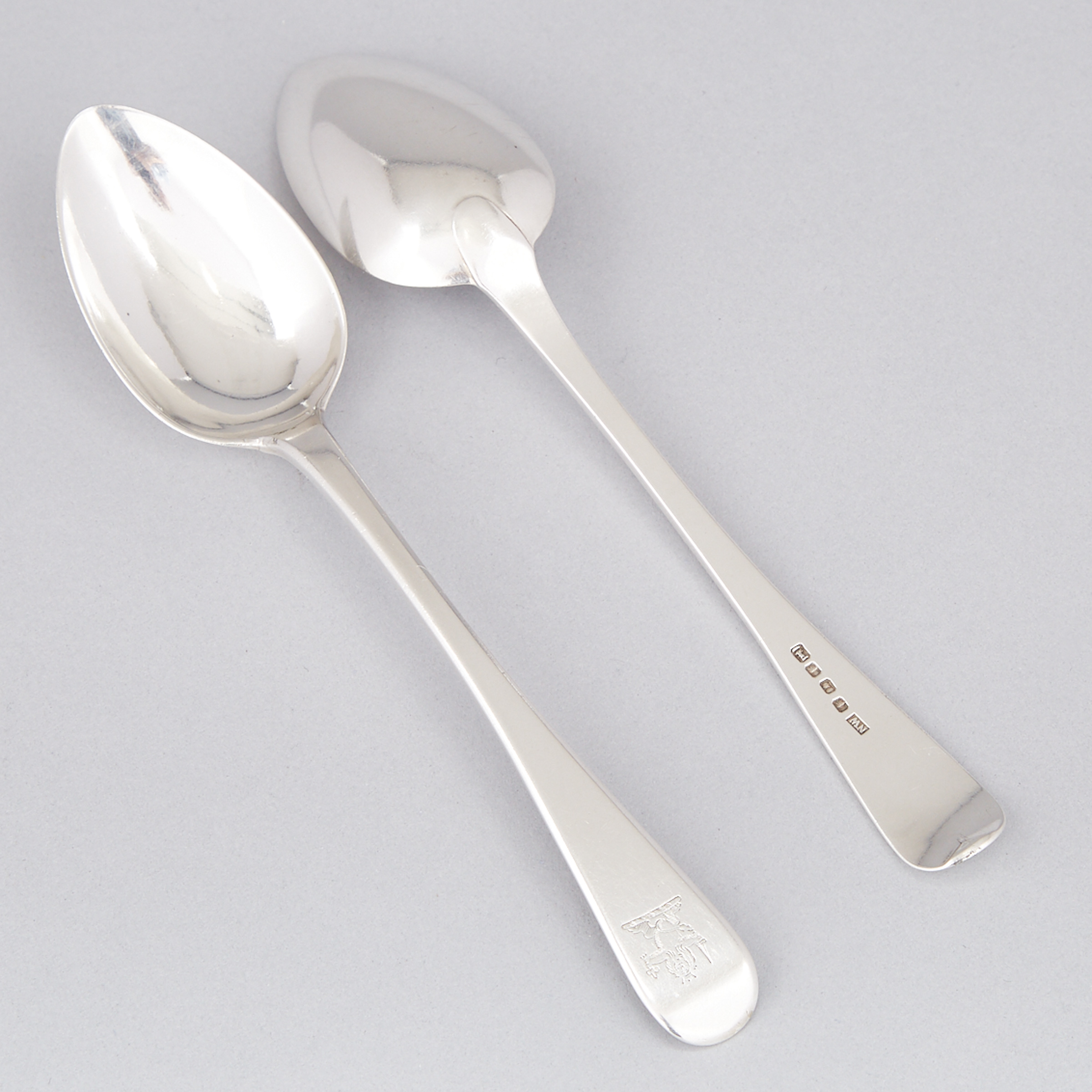 Pair of Canadian Silver Dessert Spoons, Nelson Walker, Montreal, Que., c.1850