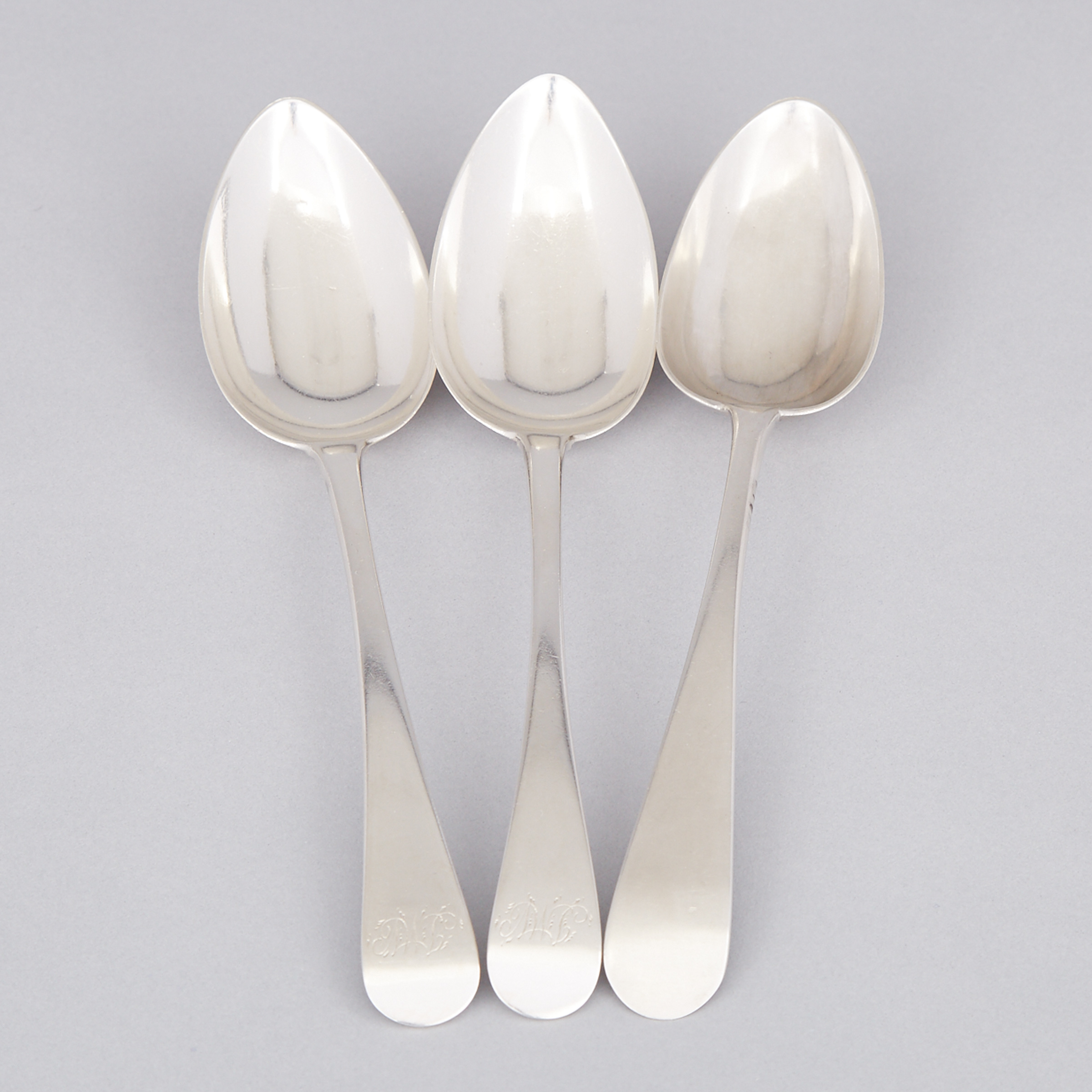 Three Canadian Silver Old English Pattern Table Spoons, Laurent Amiot, Quebec City, Que., c.1800