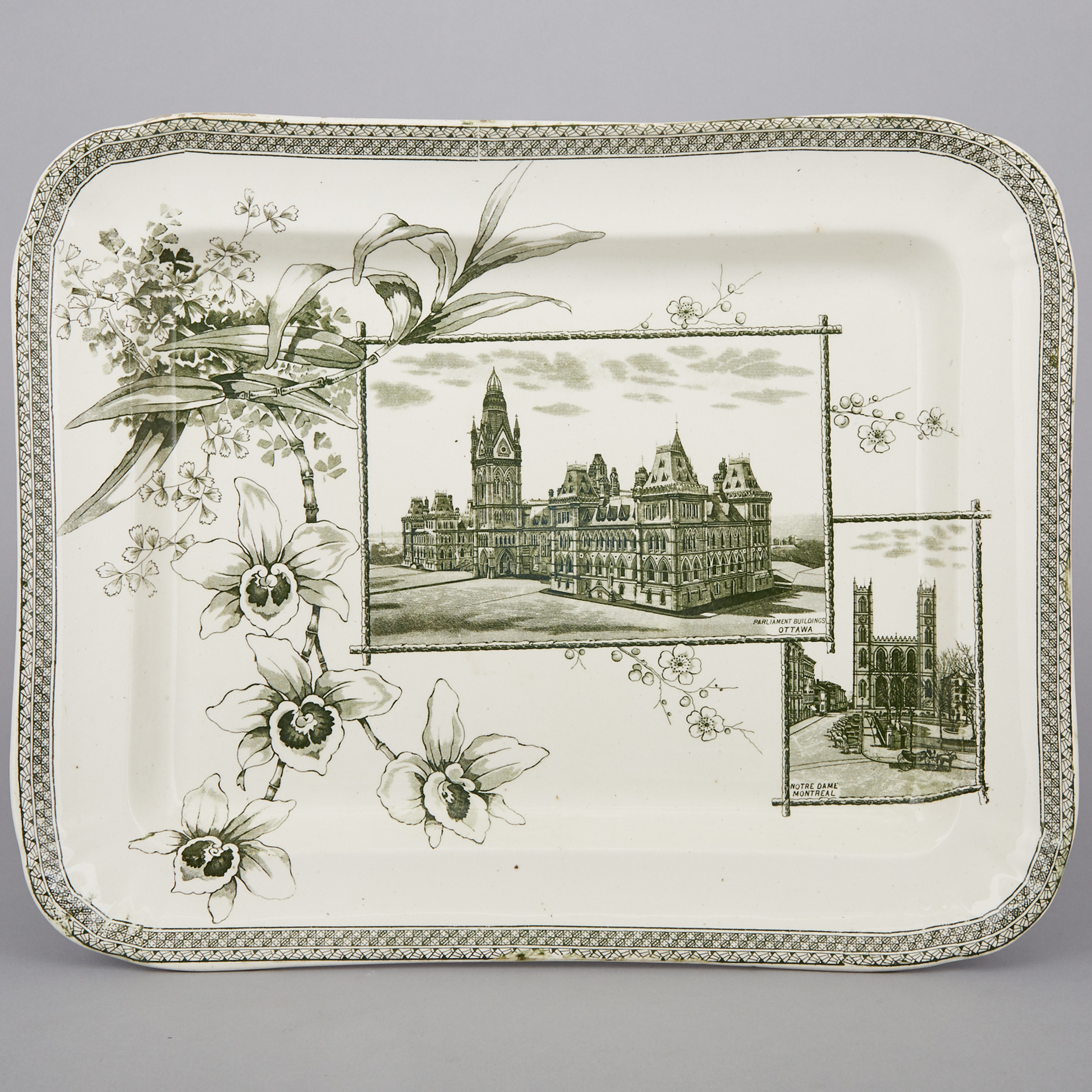 Wallis Gimson & Co. Green Printed Earthenware Oblong Platter, c.1884-90