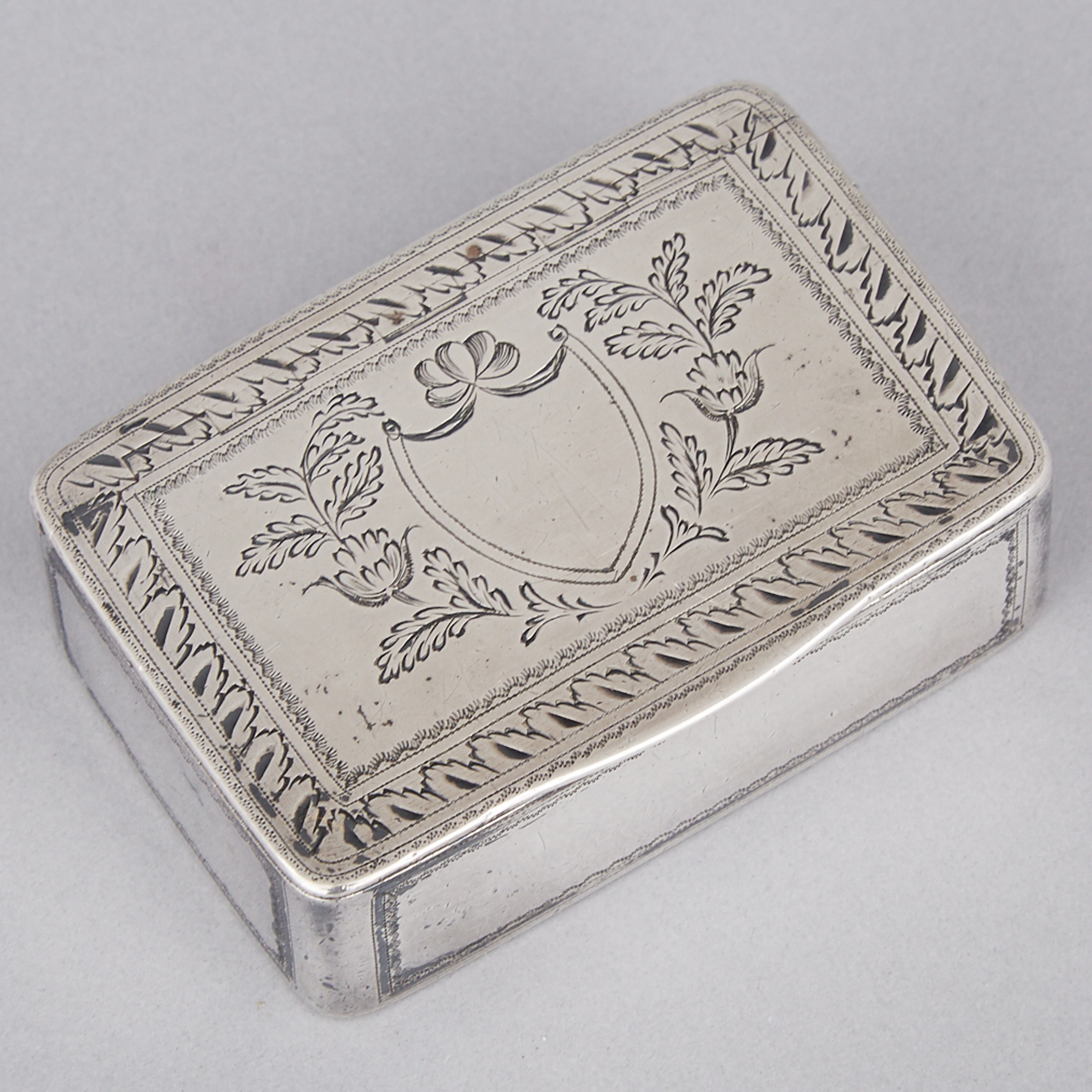 Canadian Silver Engraved Rectangular Snuff Box, Laurent Amiot, Quebec City, Que., c.1800