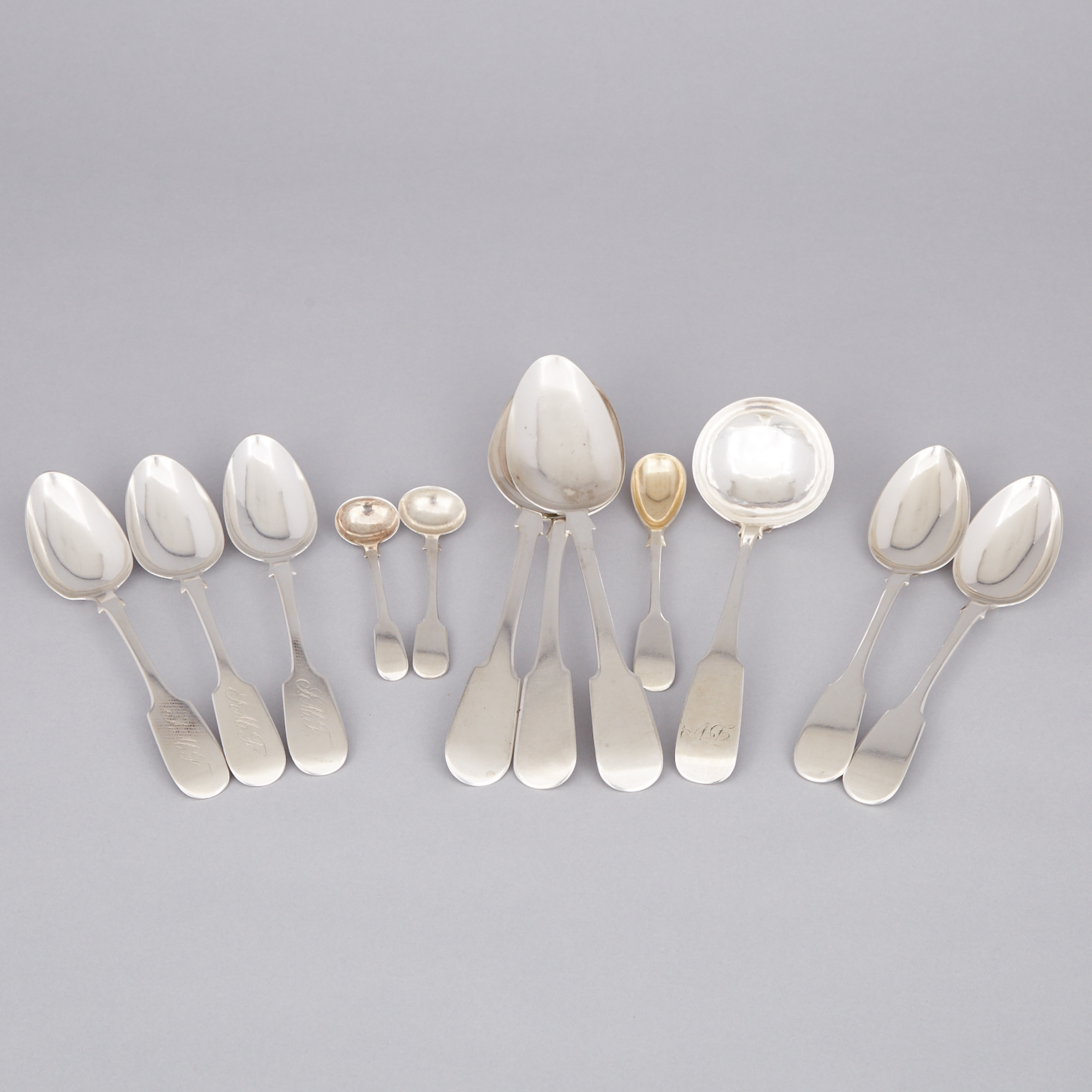 Canadian Silver Fiddle Pattern Flatware, Quebec and Ontario makers, 19th century