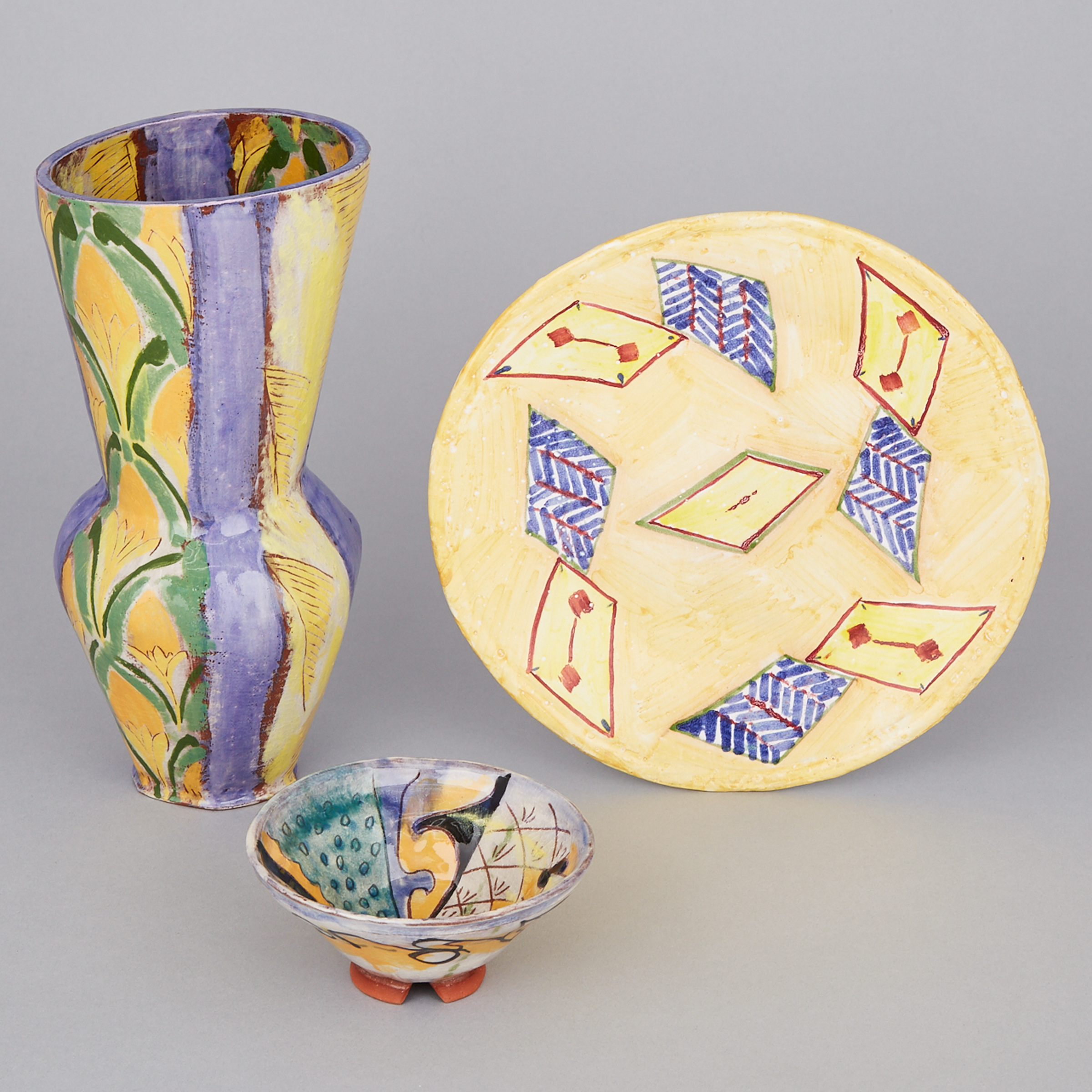Ian Symons (Canadian, b.1959) 
Vase, Small Bowl and Plate, c.1985-86