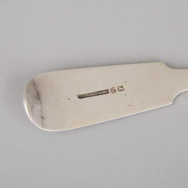 Canadian Silver Fiddle Pattern Serving Spoon, George Savage & Son, Montreal, Que., c.1829-43