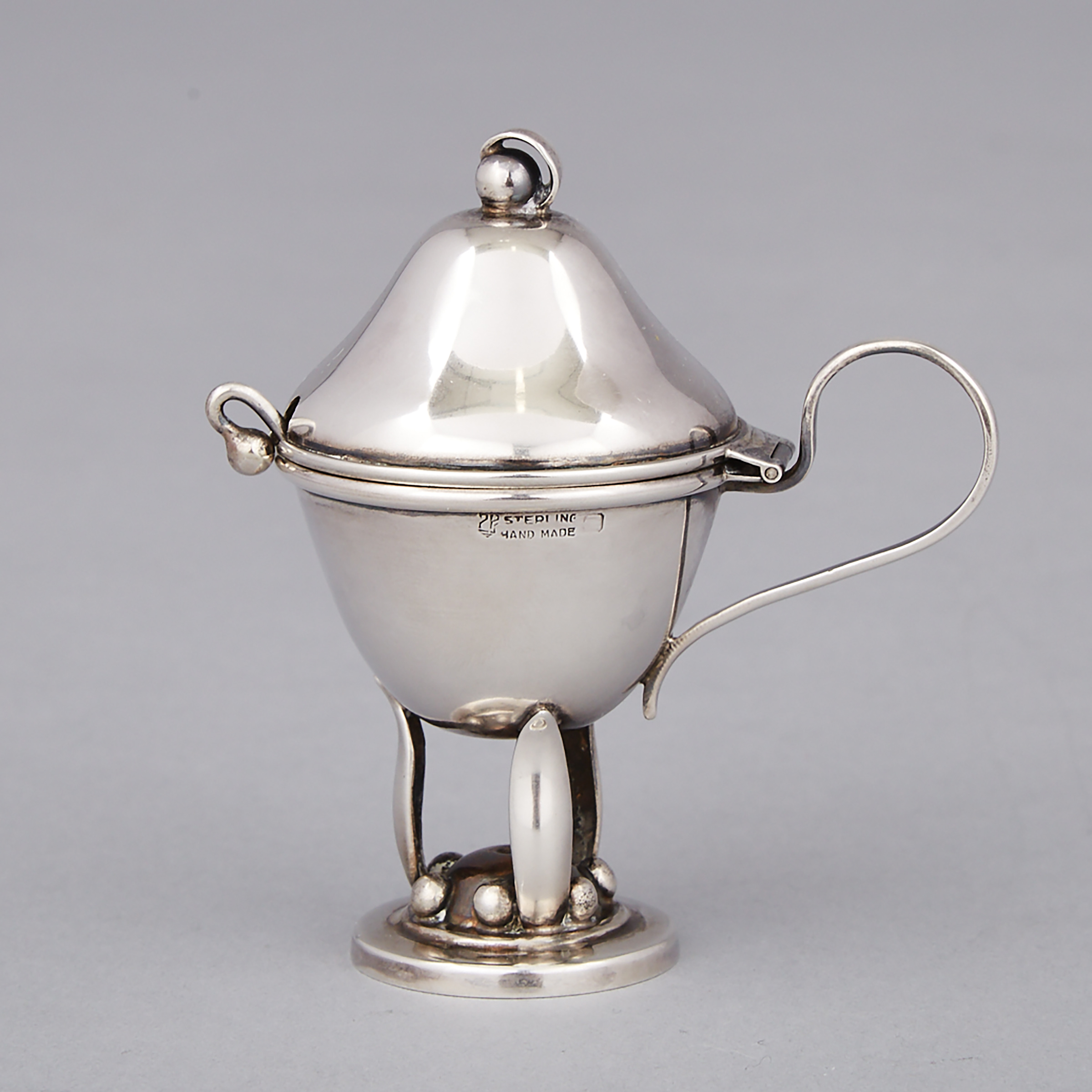 Canadian Silver Mustard Pot with Spoon, Carl Poul Petersen, Montreal, Que., mid-20th century