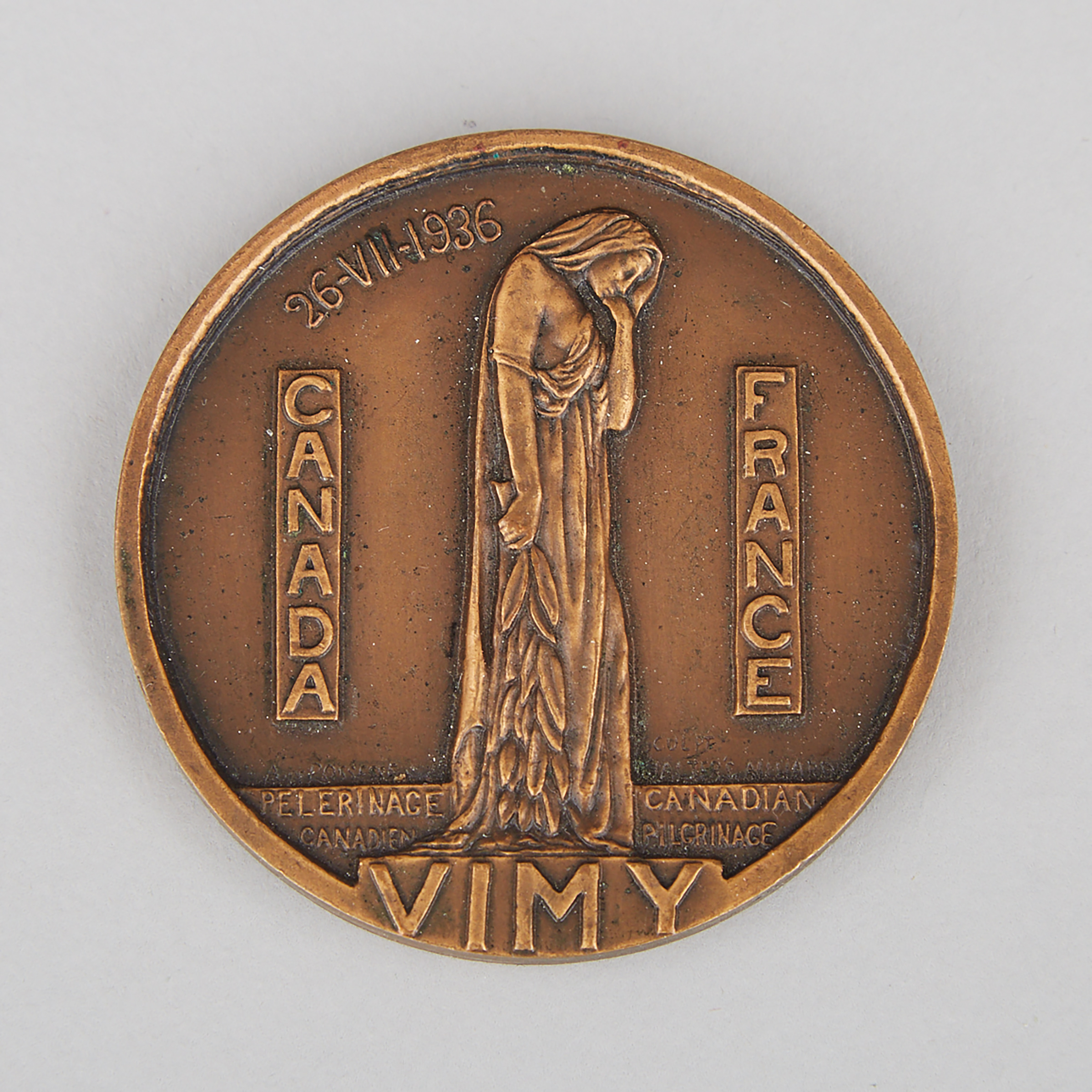 Canadian National Vimy Memorial Pilgrimage Medallion, 1936