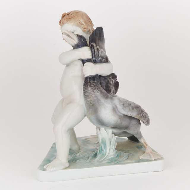 Carl Ens Figure Group of a Boy Wrestling a Goose, early 20th century