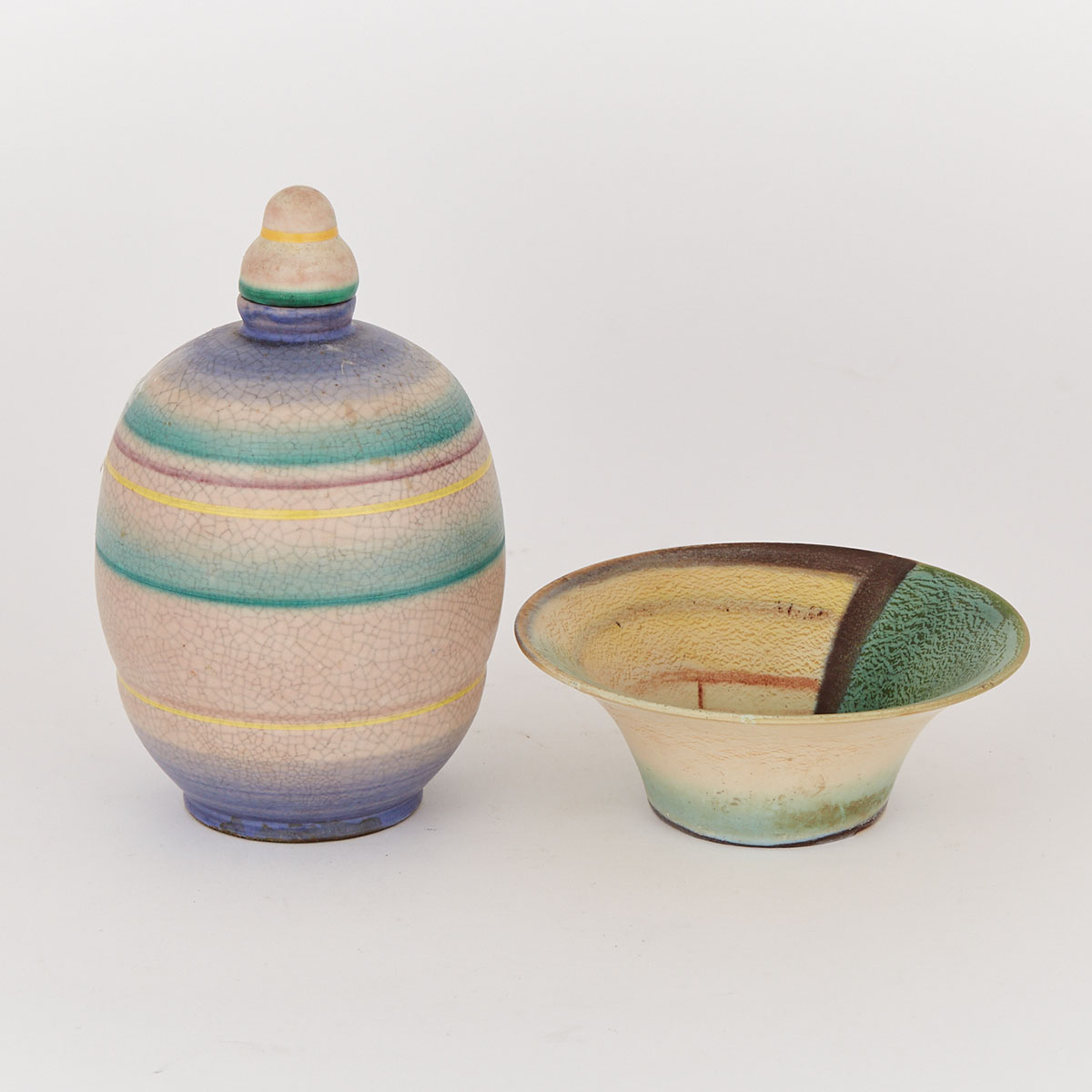 German Bauhaus-Style Pottery Bowl and Bottle with Stopper, c.1930