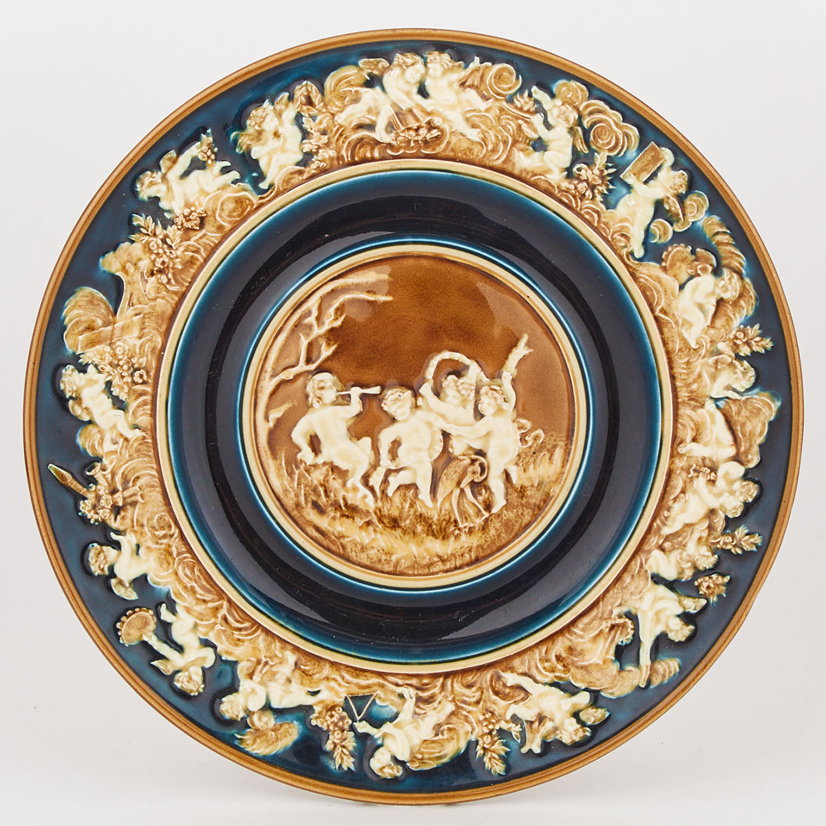 Austrian Moulded and Glazed Earthenware Circular Plaque, early 20th century