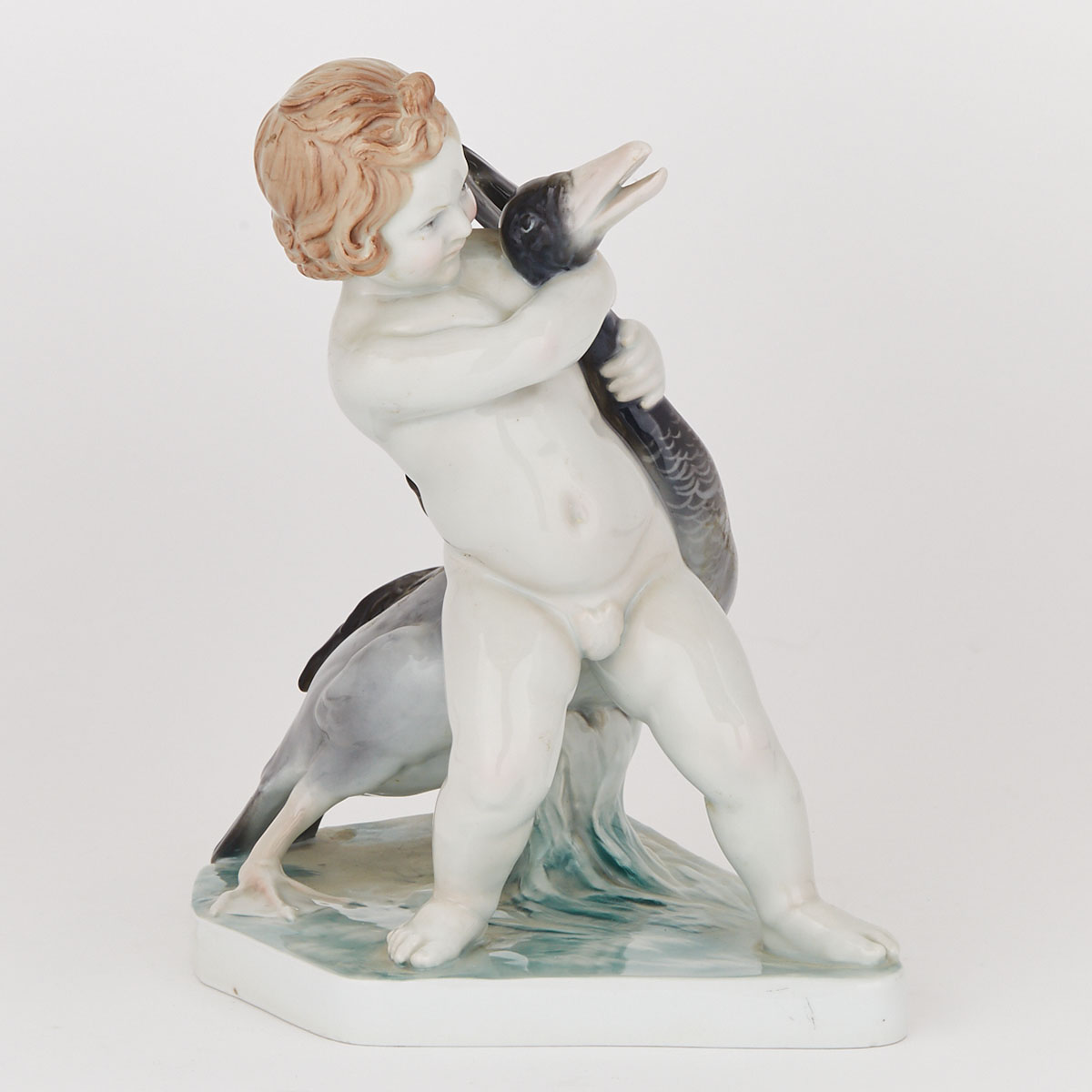 Carl Ens Figure Group of a Boy Wrestling a Goose, early 20th century