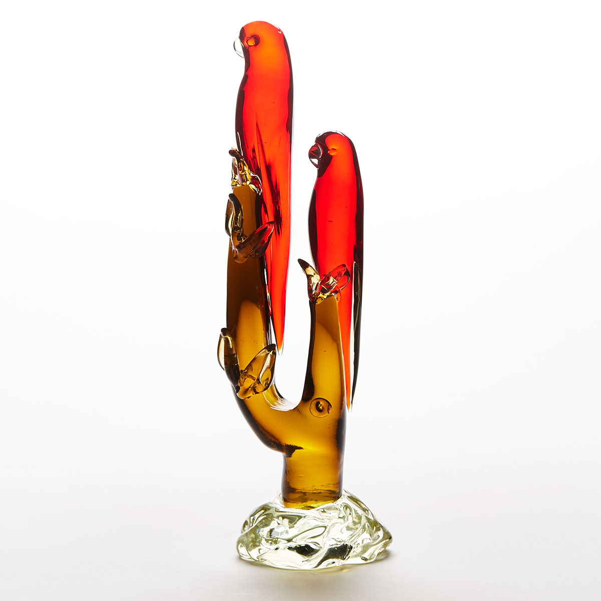 Murano Glass Group of Two Red Parrots, mid-20th century