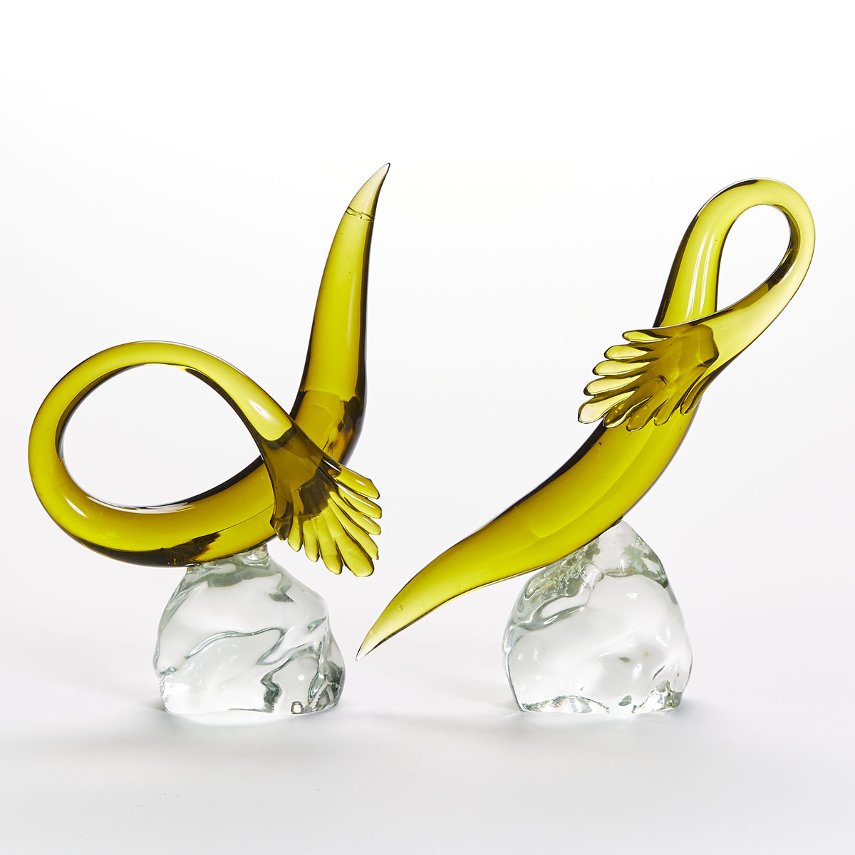 Pair of Murano Green Glass Eels, probably Luciano Gaspari for Salviati, mid-20th century 