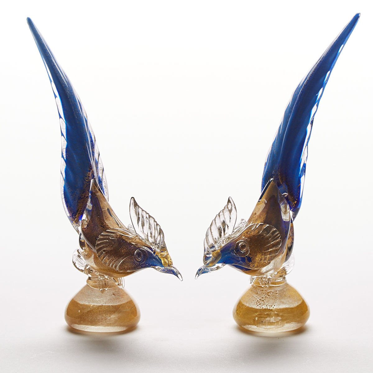Pair of Murano Glass Pheasants, mid-20th century