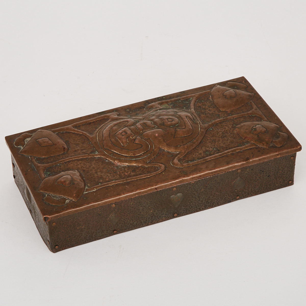 Arts & Crafts Copper Repousée Playing Card Box, c.1900