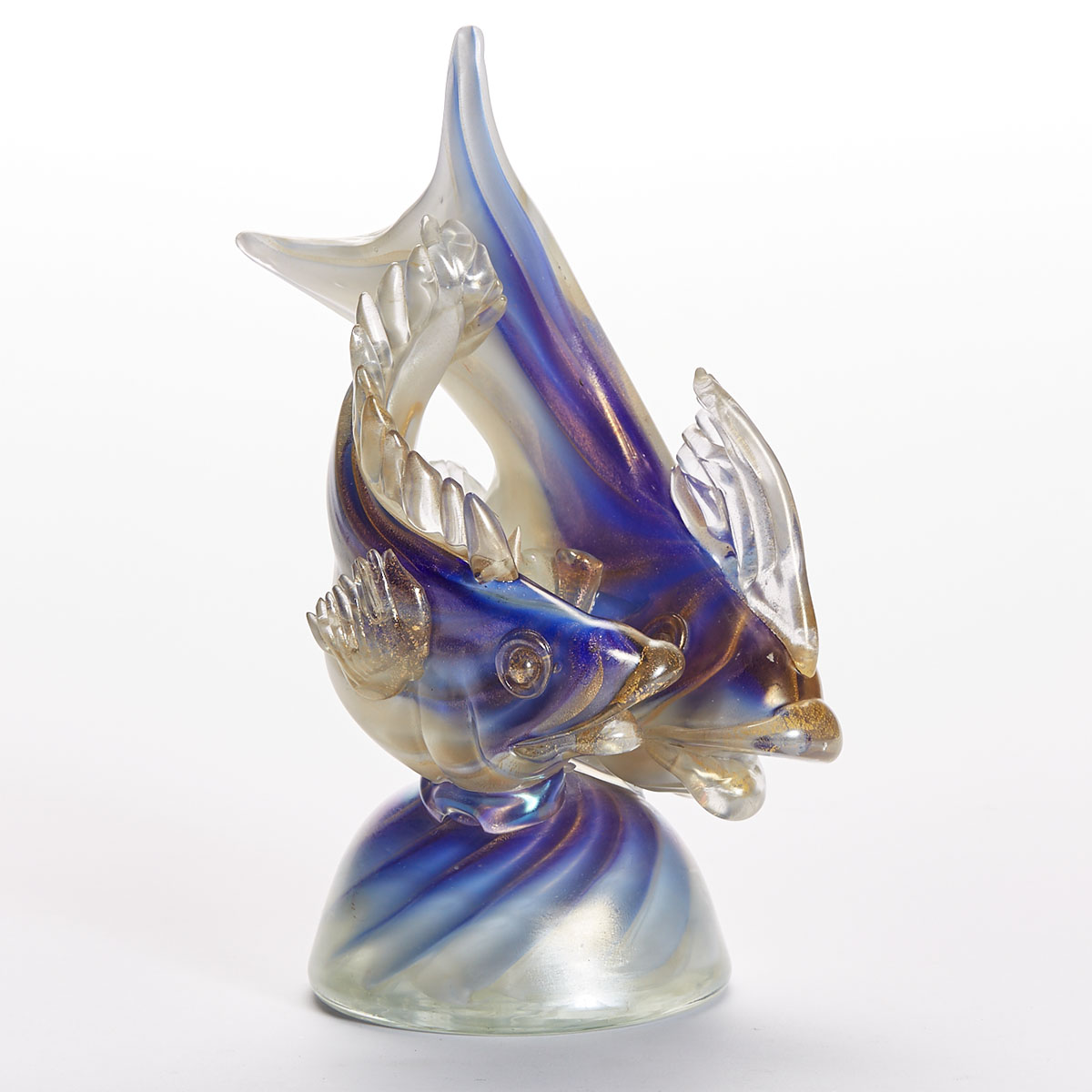 Murano Glass Group of Two Fish, probably Alfredo Barbini for Seguso Vetri d’Arte, mid-20th century