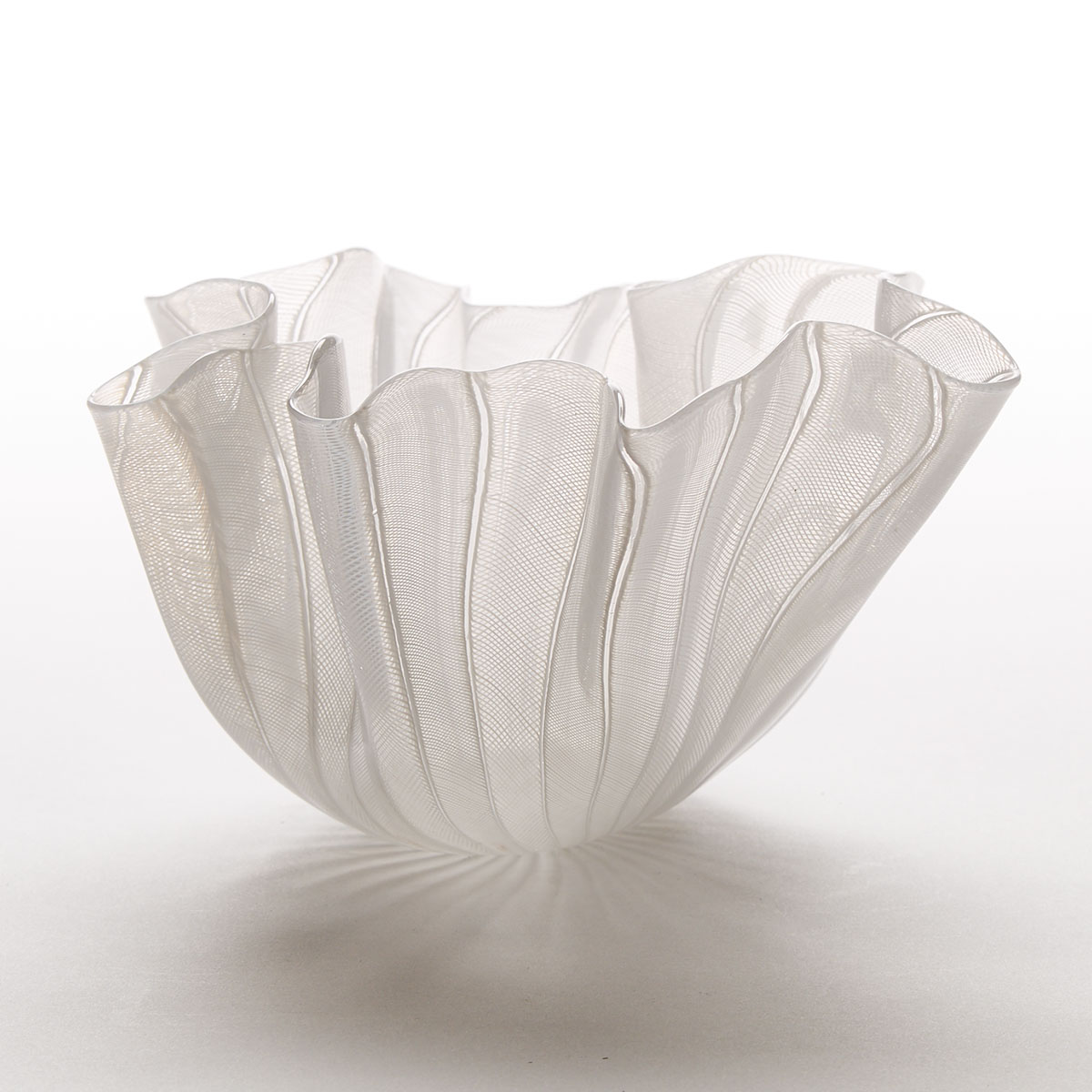 Venini White Zanfirico Glass Handkerchief Vase, mid-20th century