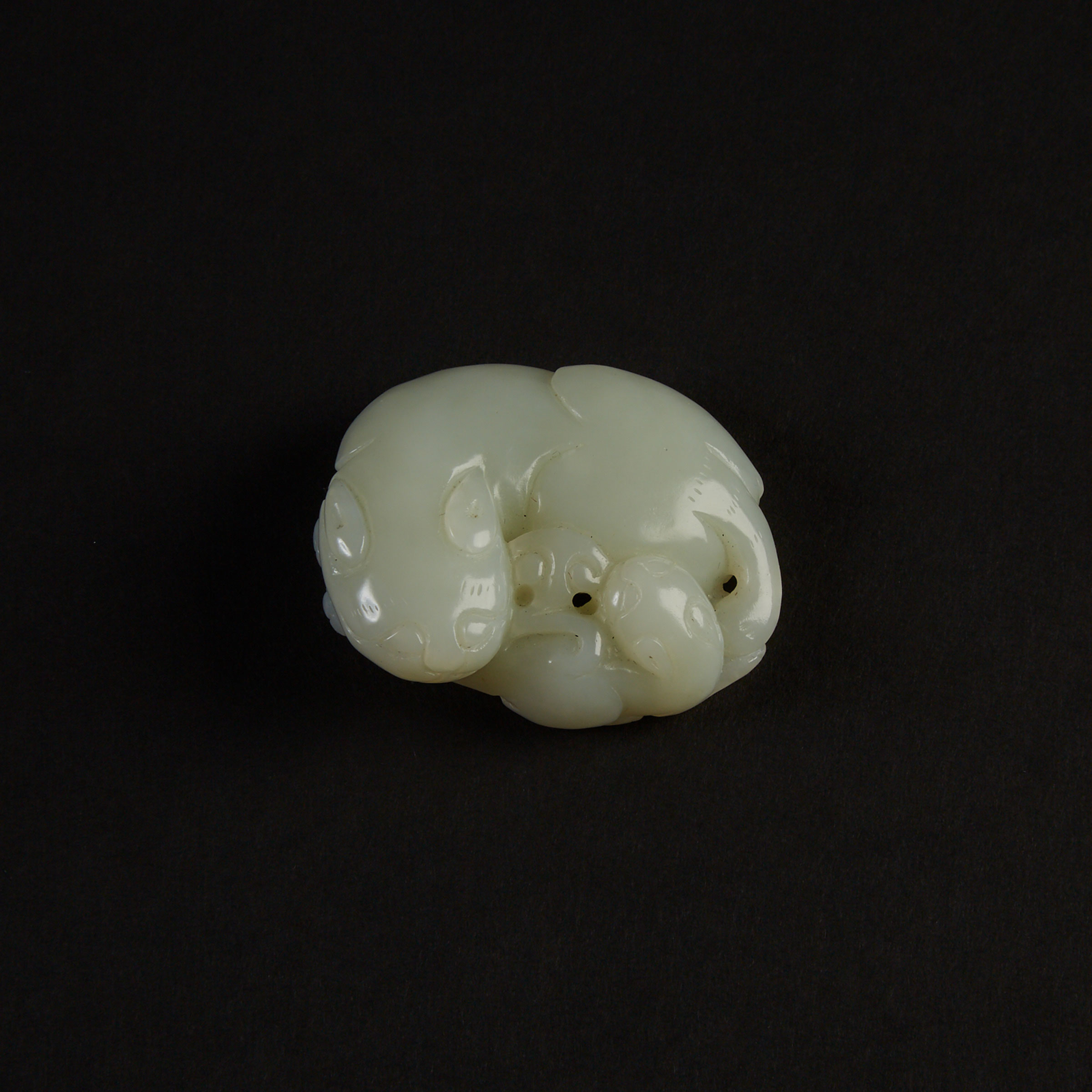 A White Jade Carved ‘Cats and Lingzhi’ Group