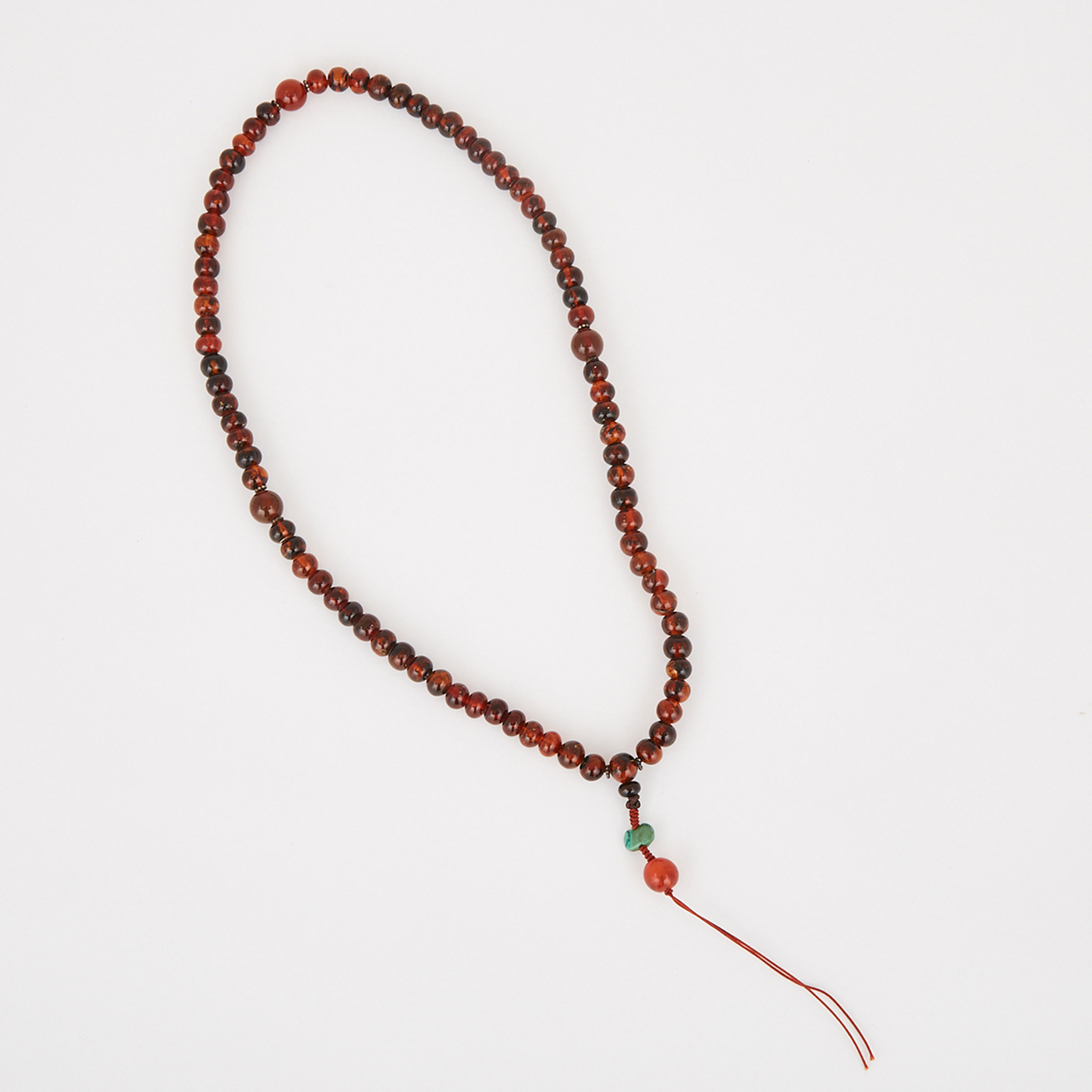 An Amber Mala Prayer Bead Necklace, Sino-Tibetan, 19th Century or Earlier
