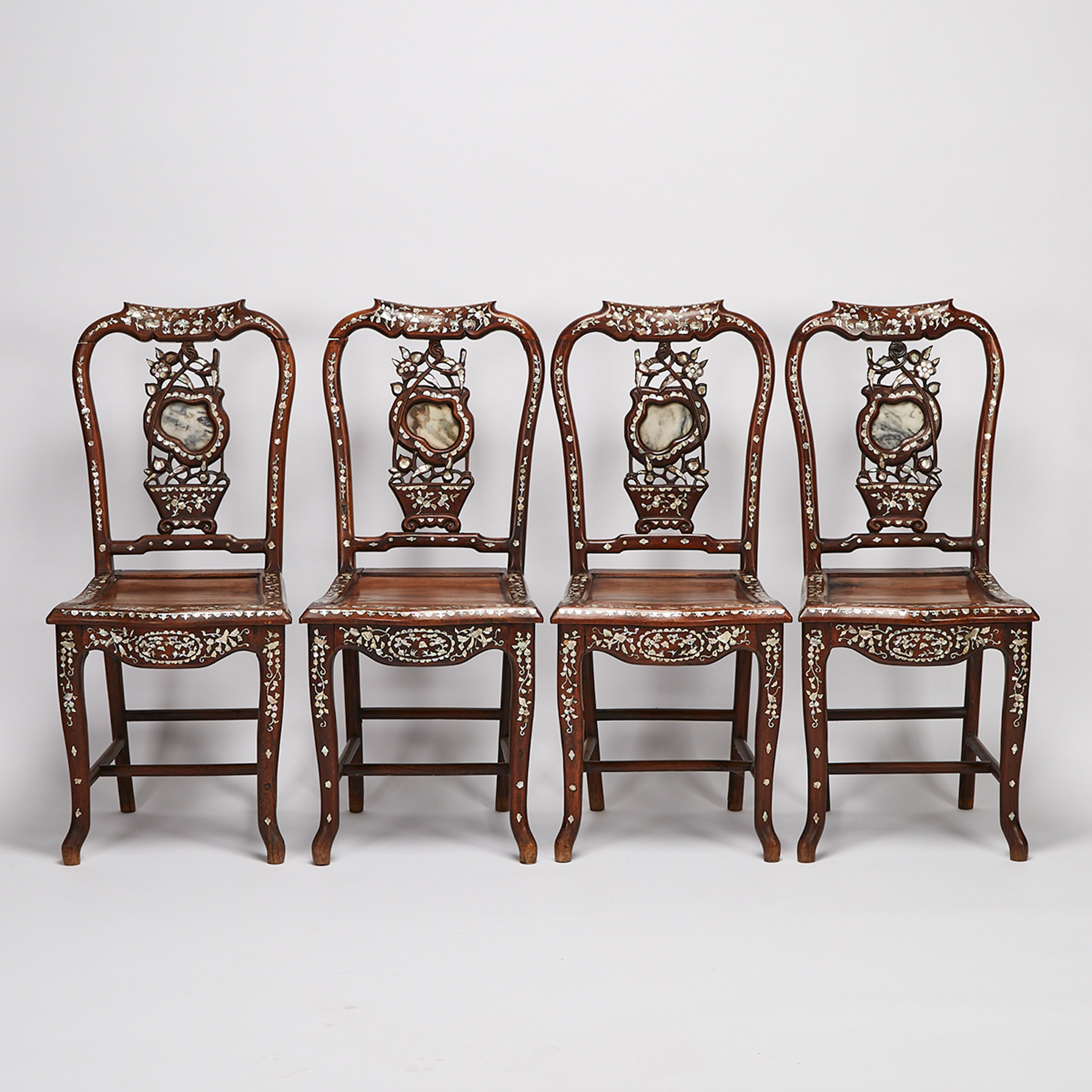 A Set of Four Mother-of-Pearl Inlaid Suanzhi Chairs, Early 20th Century