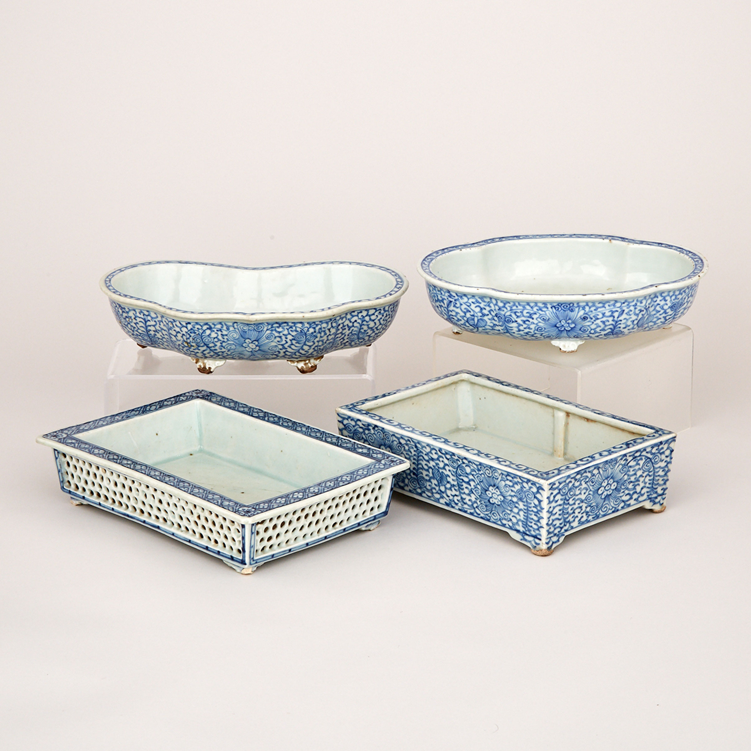 A Group of Four Blue and White Daffodil Basins, 19th Century