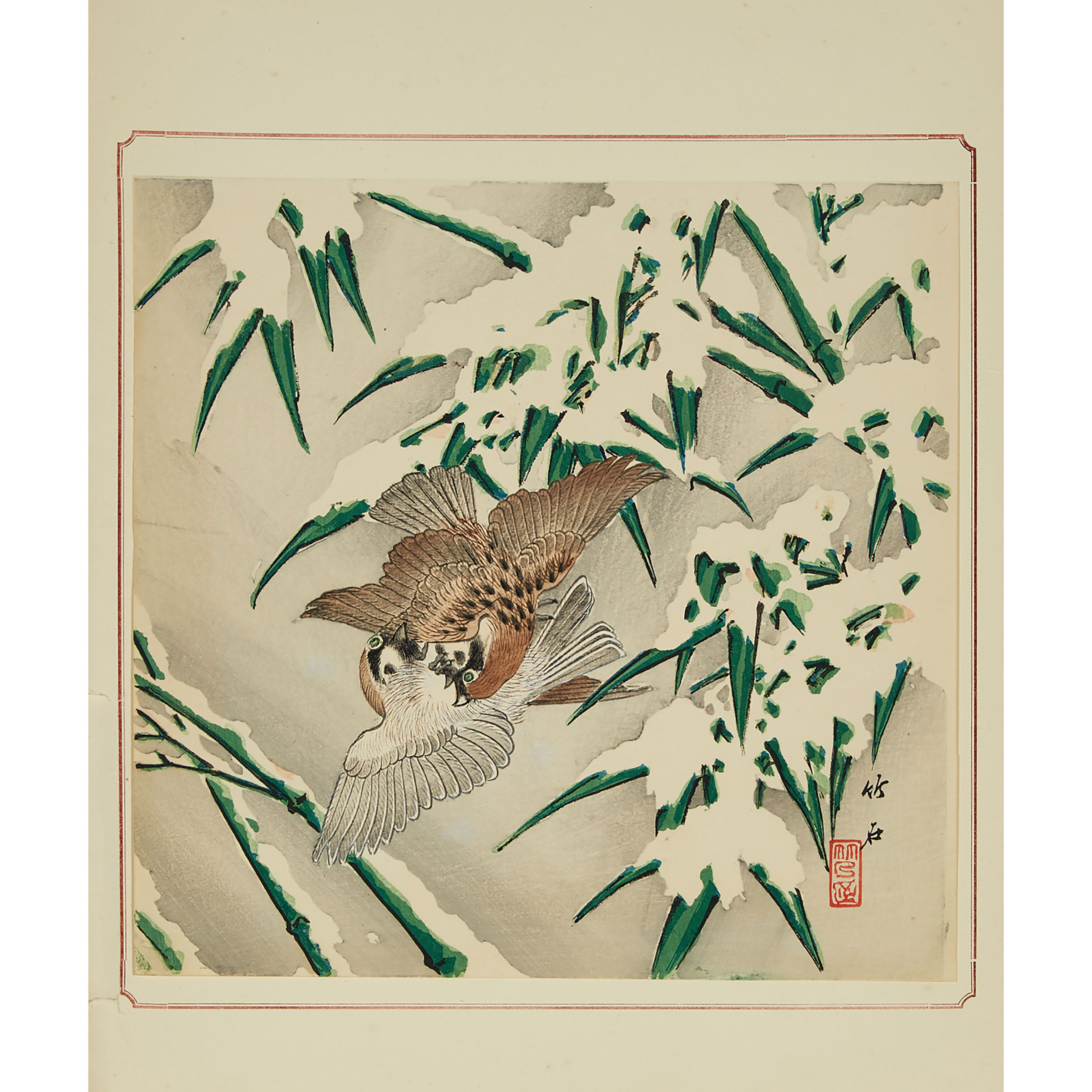 Hirose Chikuseki (active circa 1900), Two Birds in Snow