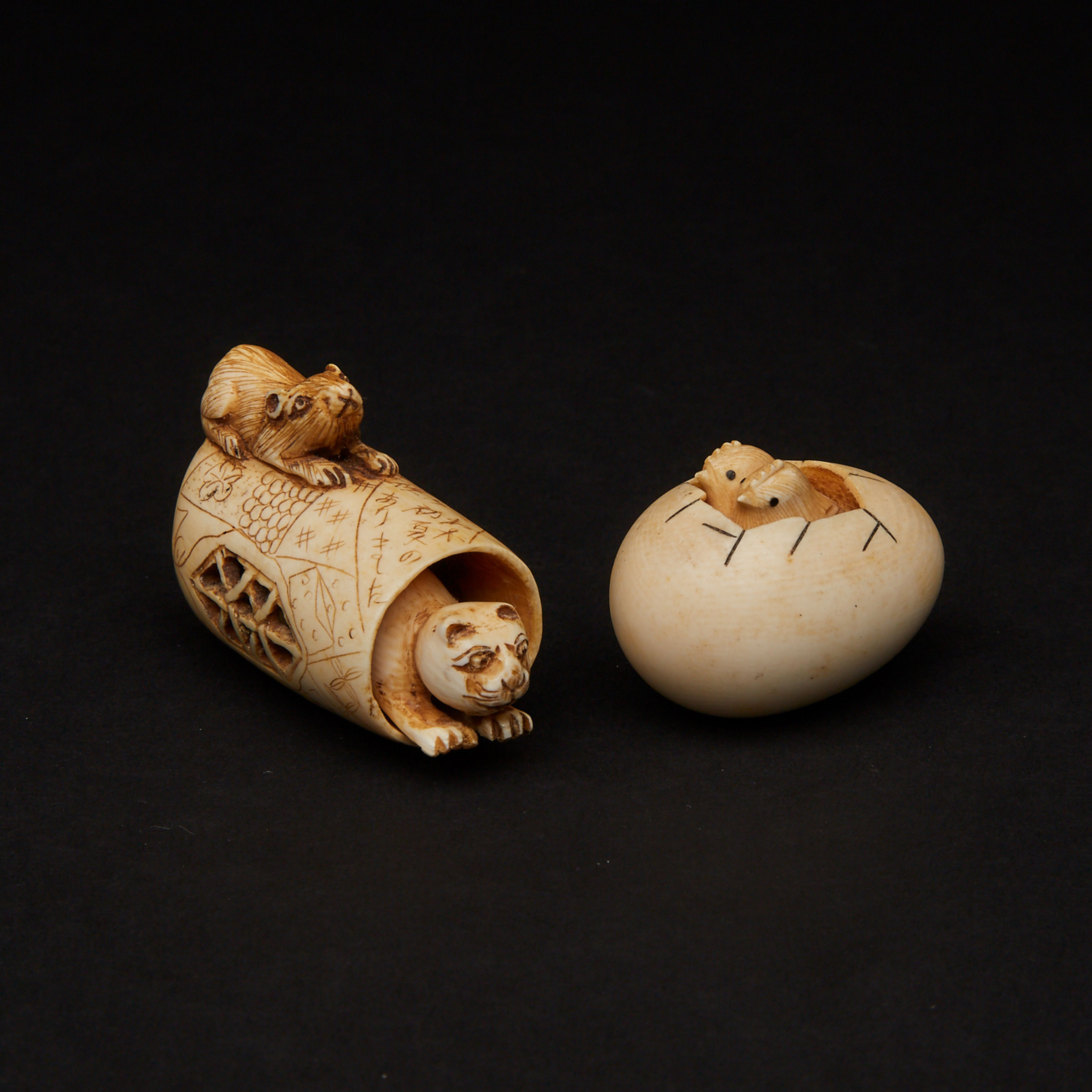 Two Ivory Carved Netsuke