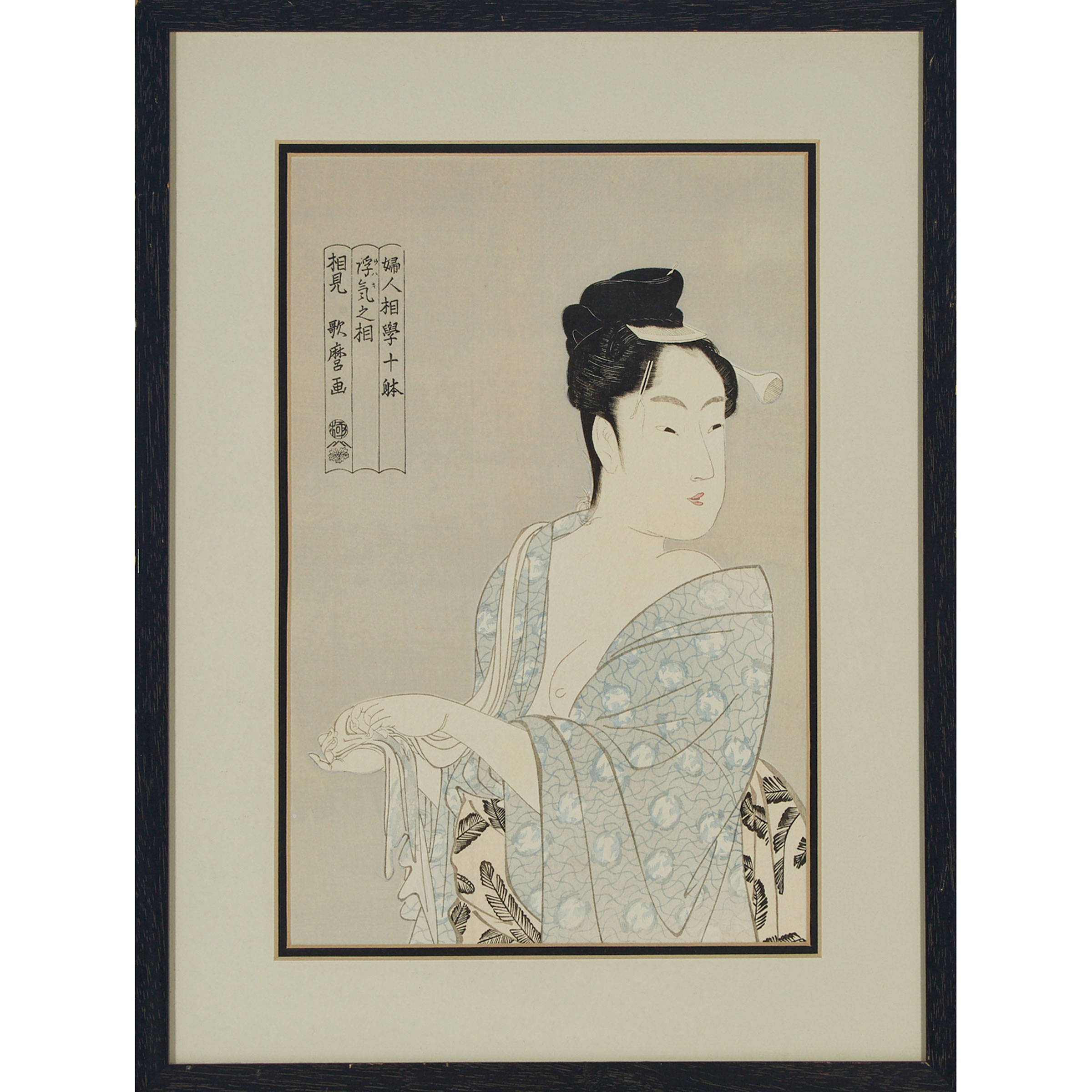 A Group of Five Framed Ukiyo-e Portrait Woodblocks, Early 20th Century