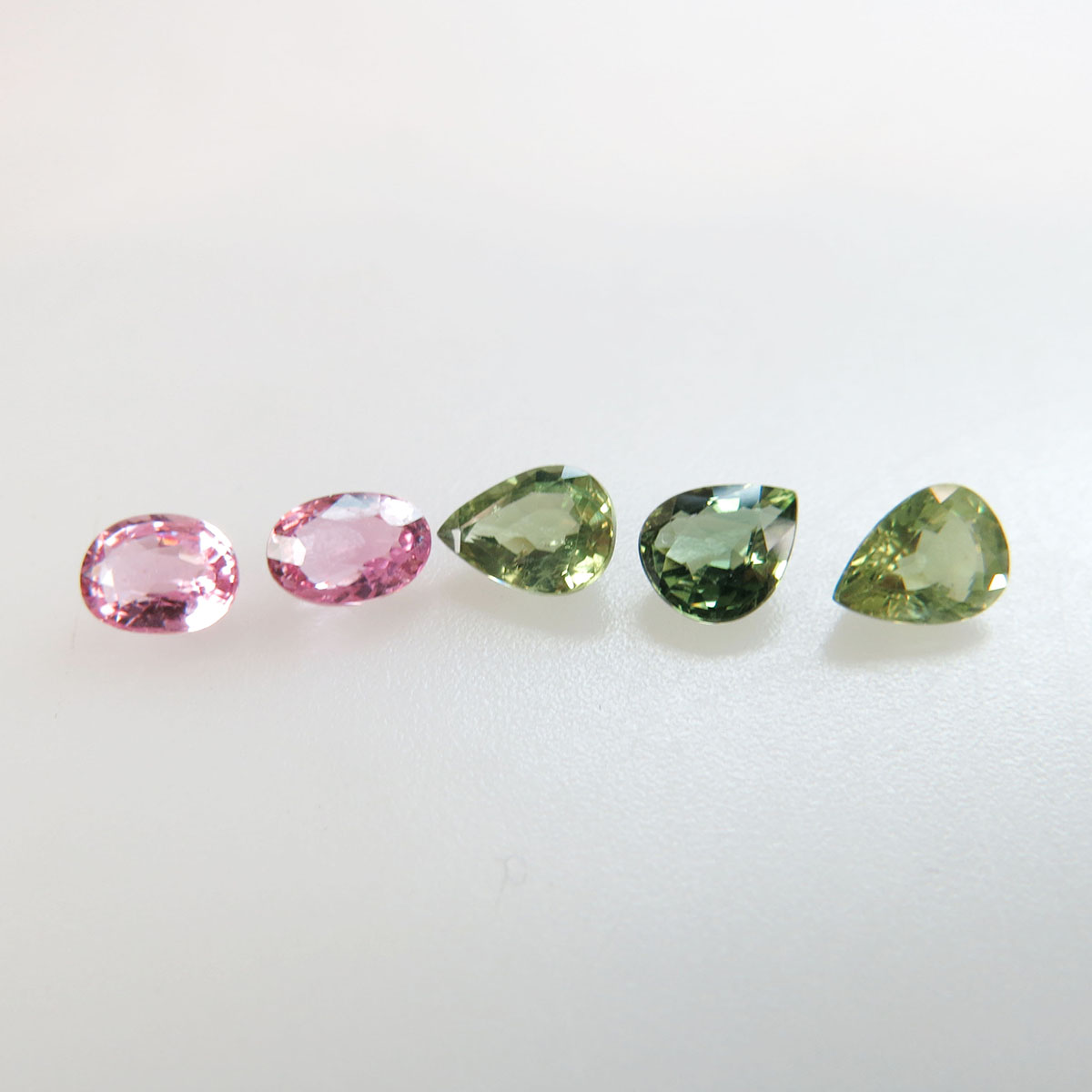 3 Pear Cut Green Sapphires  And 2 Oval Cut Pink Tourmalines 