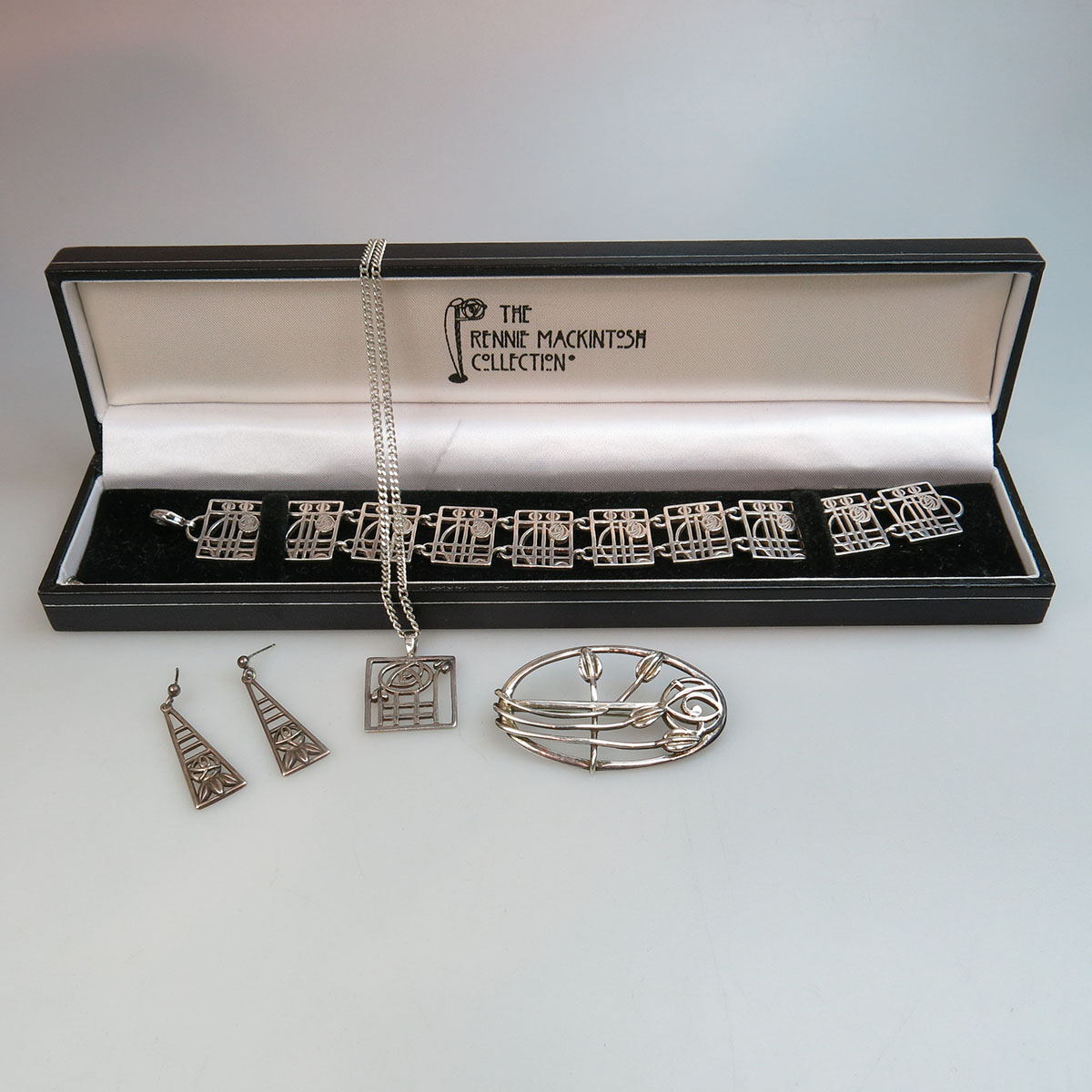 Scottish Sterling Silver Earring, Pendant, Bracelet And Brooch Suite