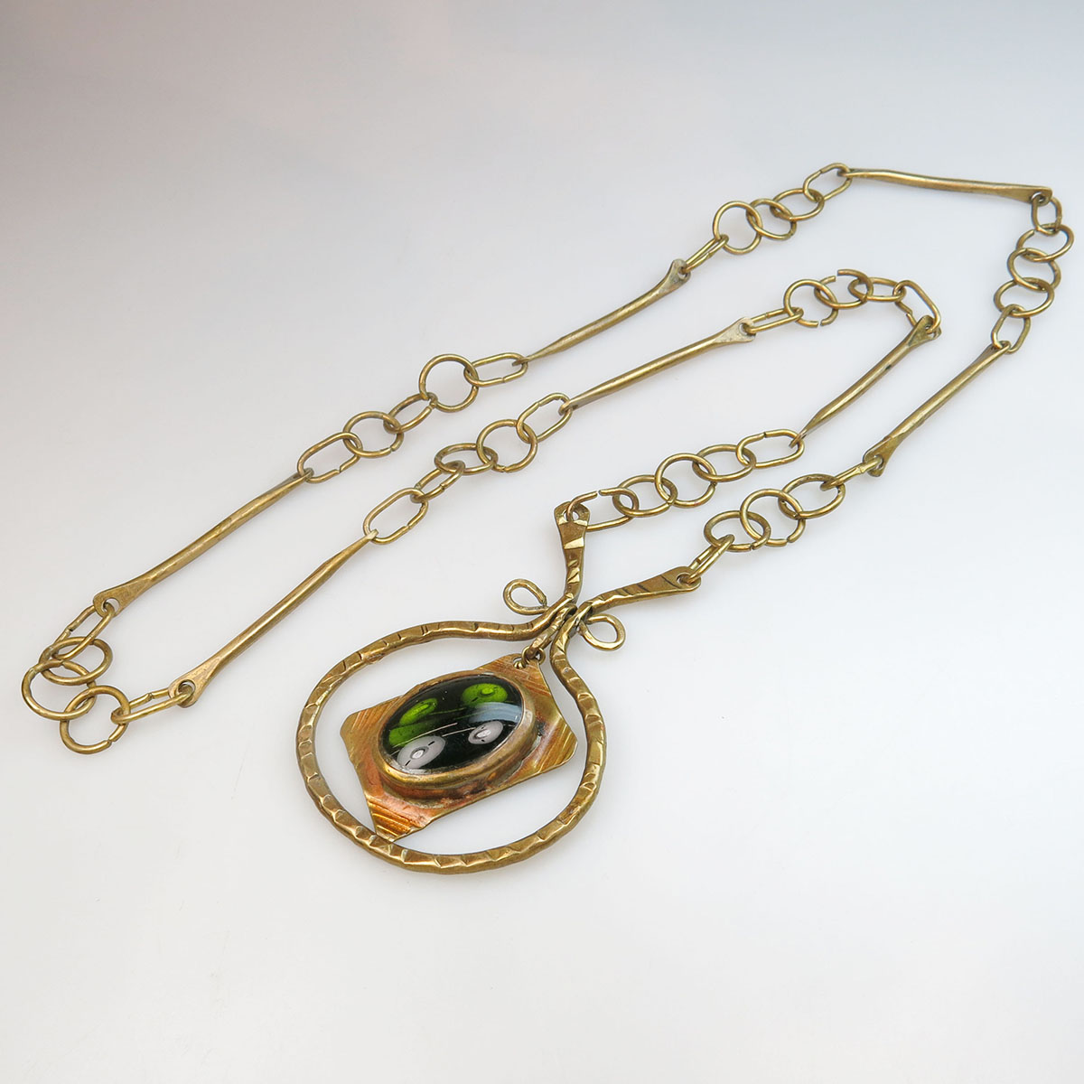 Rafael Alfandary Canadian Brass And Glass Chain And Pendant