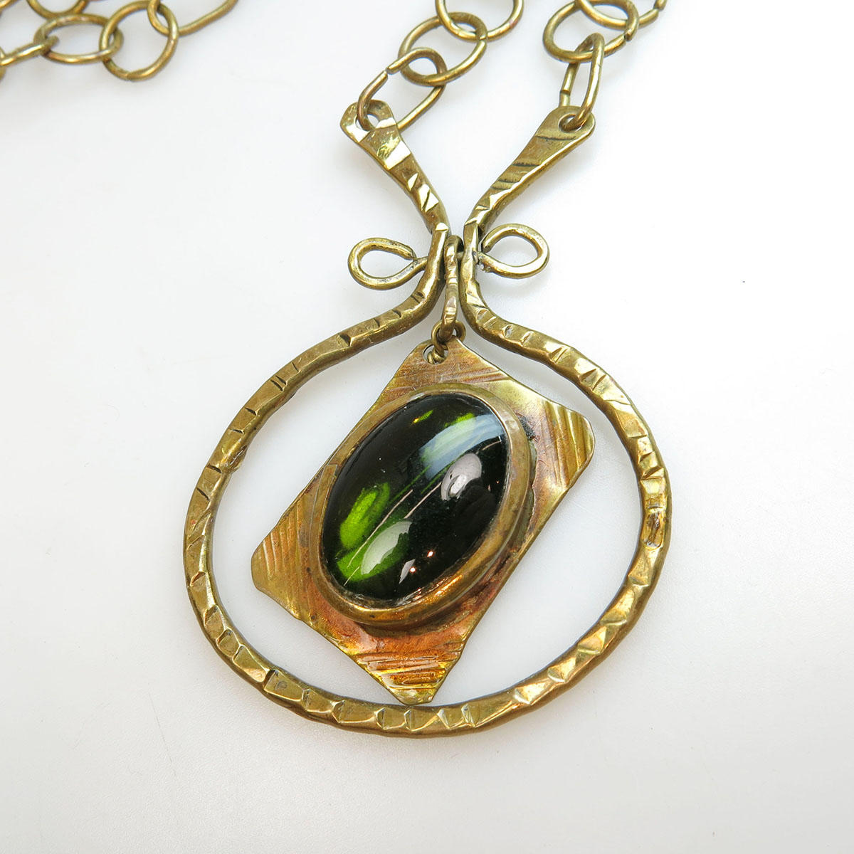 Rafael Alfandary Canadian Brass And Glass Chain And Pendant
