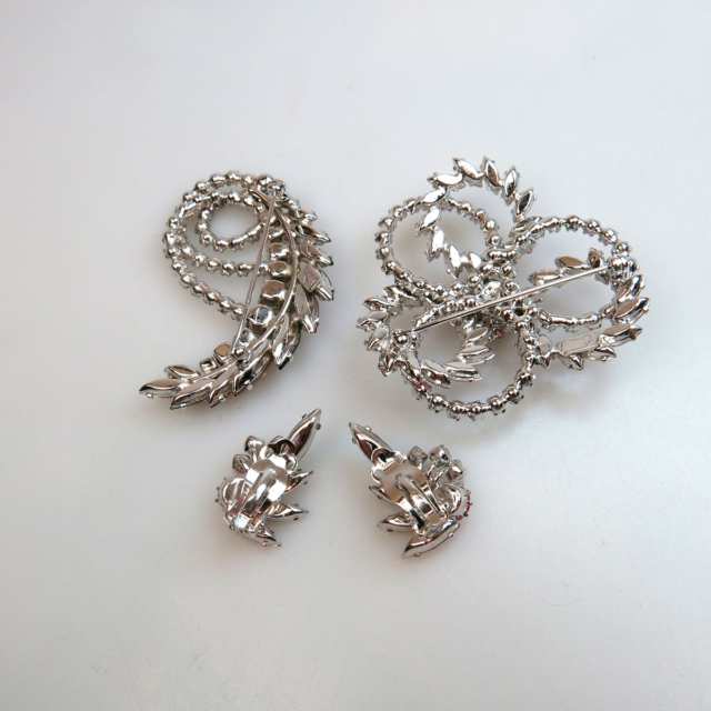 Two Sherman Silver-Tone Metal Brooches And A Pair Of Similar Earrings