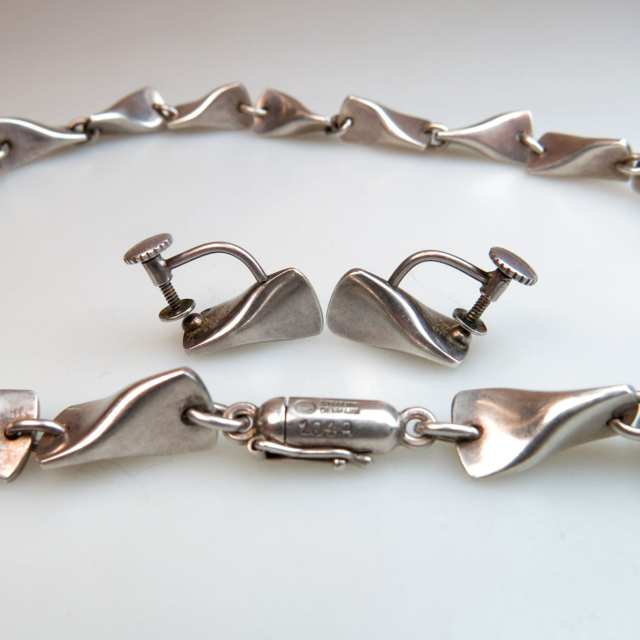 Georg Jensen Danish Sterling Silver Necklace And Screw-Back Earrings