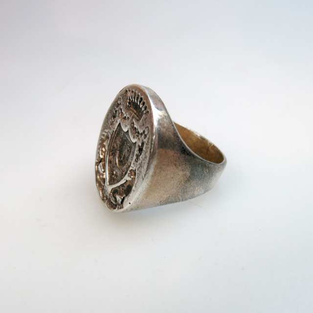 French Silver Armorial Ring