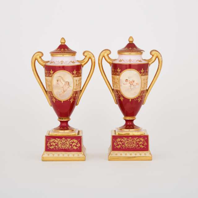 Pair of ‘Vienna’ Covered Mantle Vases, c.1900