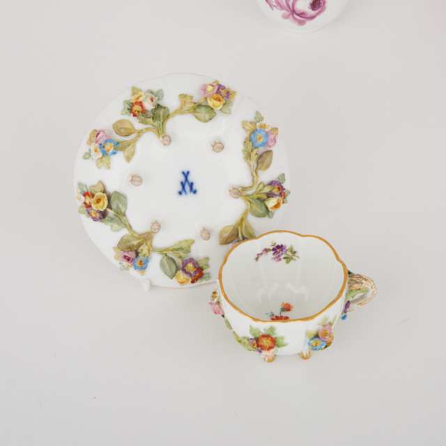 Three Meissen Small Cups and Saucers, late 18th/19th century