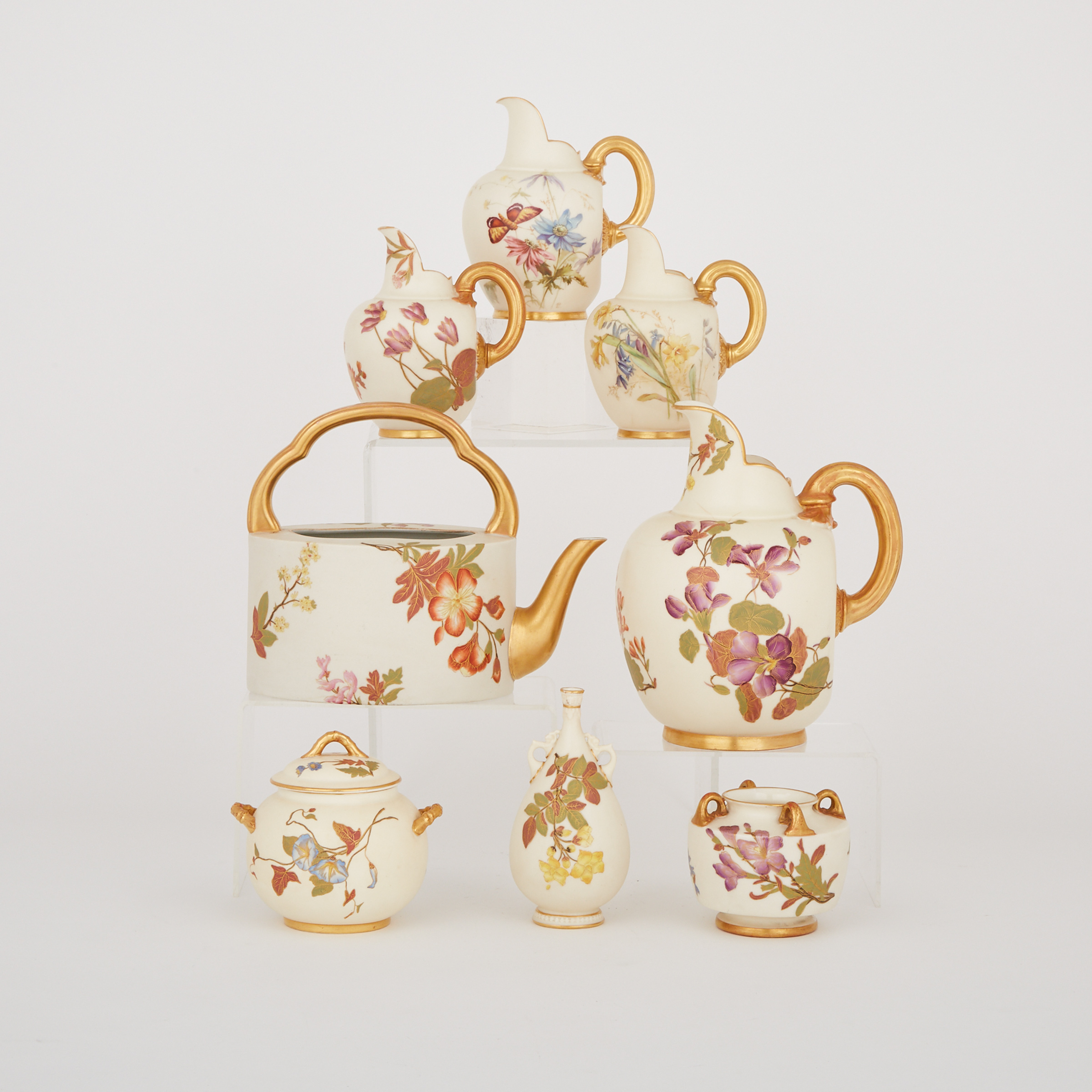 Group of Royal Worcester Floral and Gilt Decorated Articles, c.1887-93