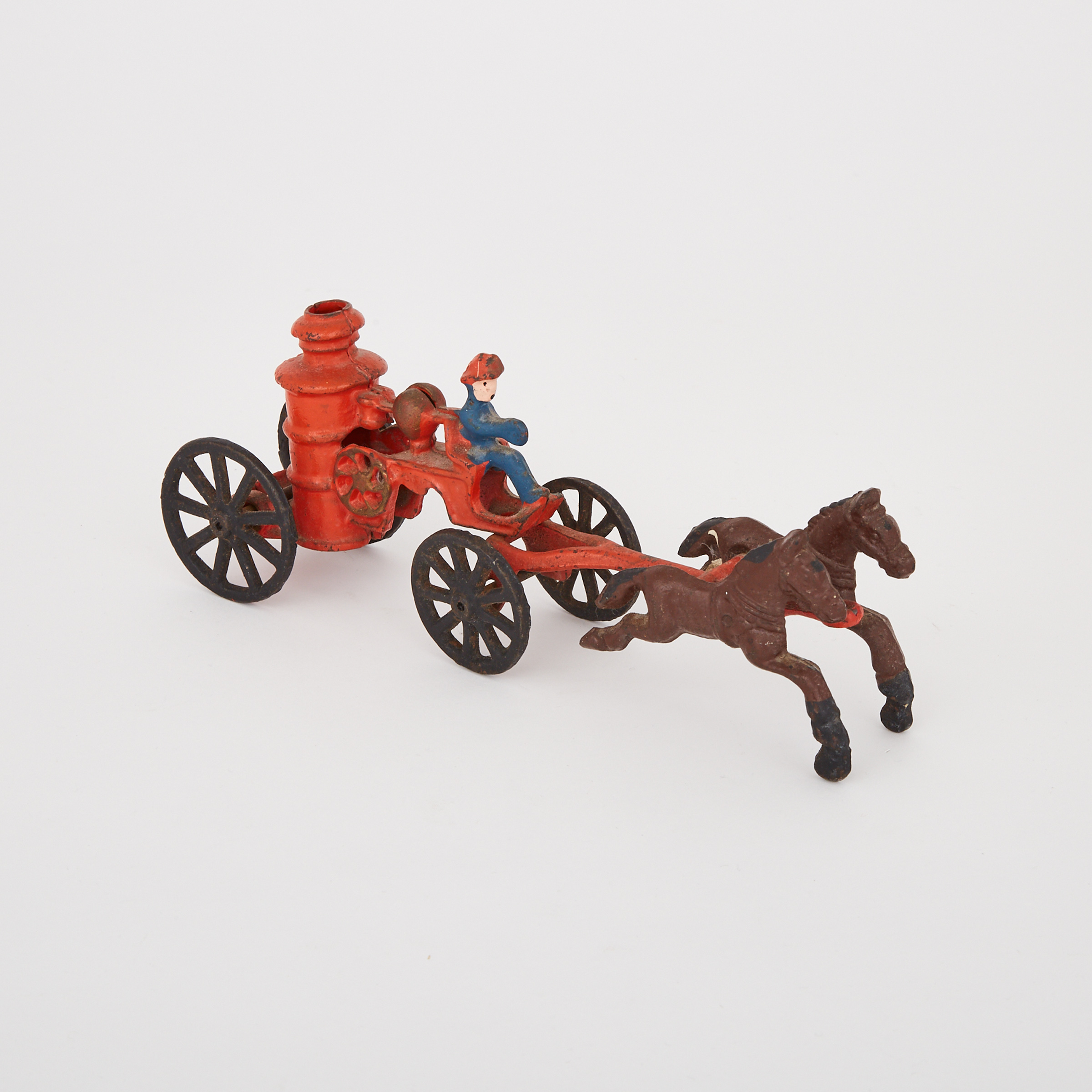 Reproduction Painted Cast Iron Horse Drawn Fire Engine Toy, 20th century