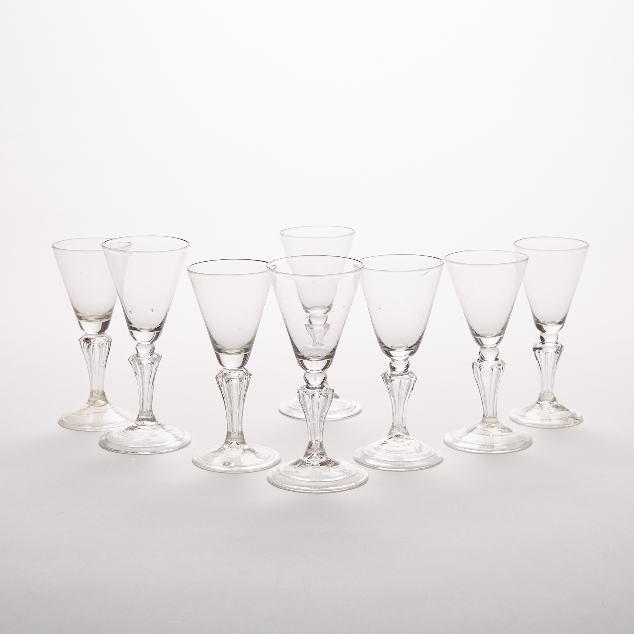 Eight Continental Silesian Stemmed Wine Glasses, mid-18th century