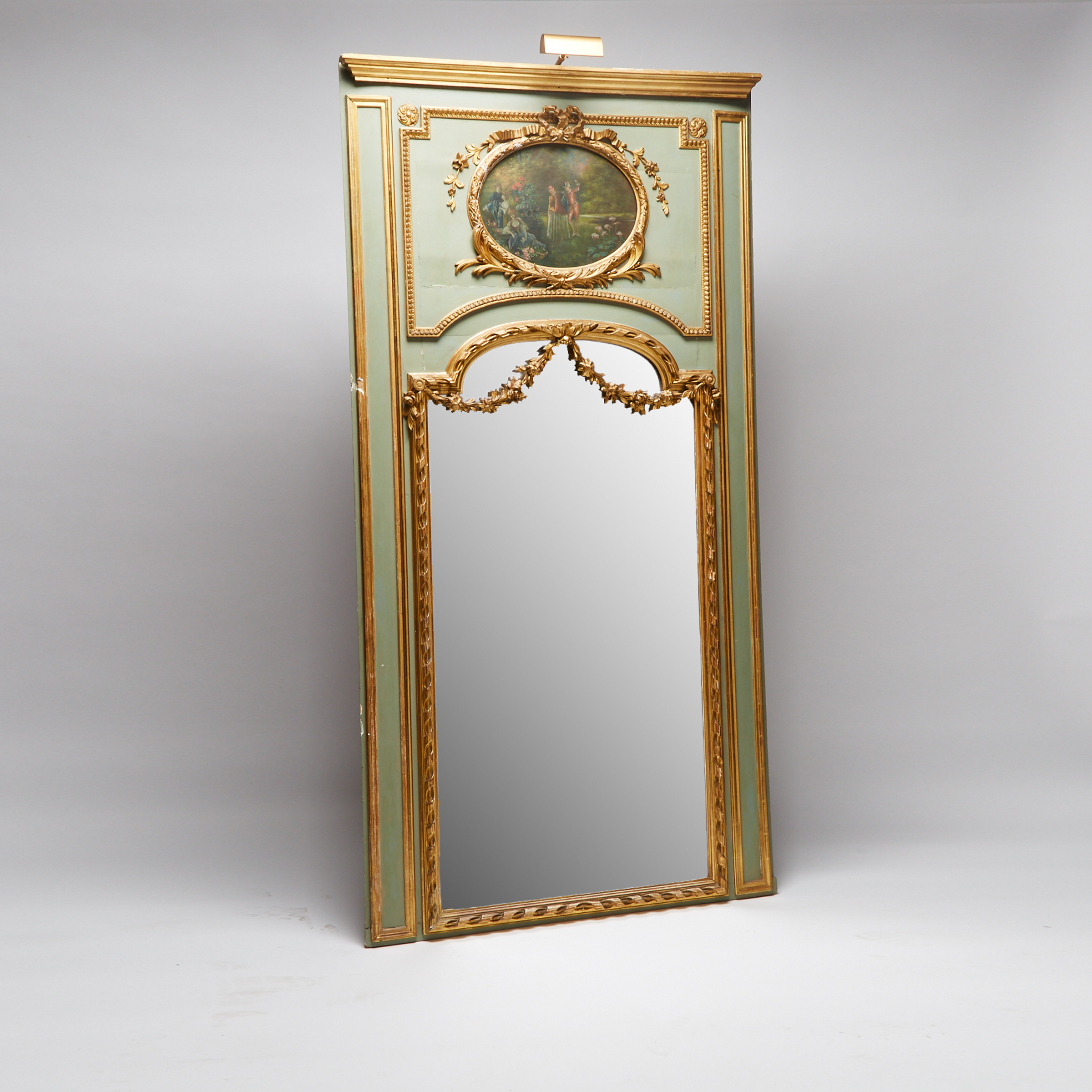 Louis XVI Style Parcel Gilt and Painted Trumeau Mirror, c.1900