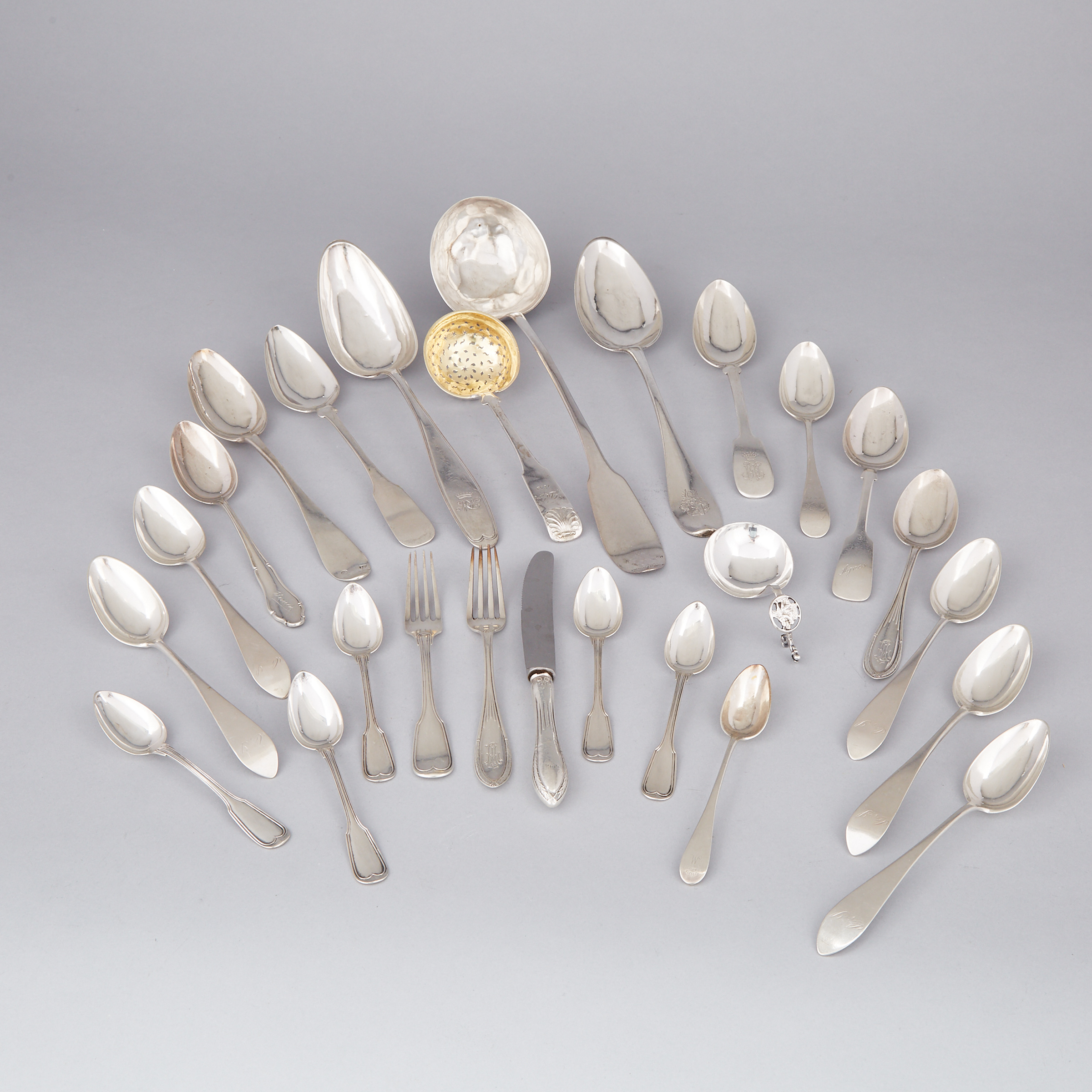 Group of Mainly German and other Continental Silver Flatware, 19th century