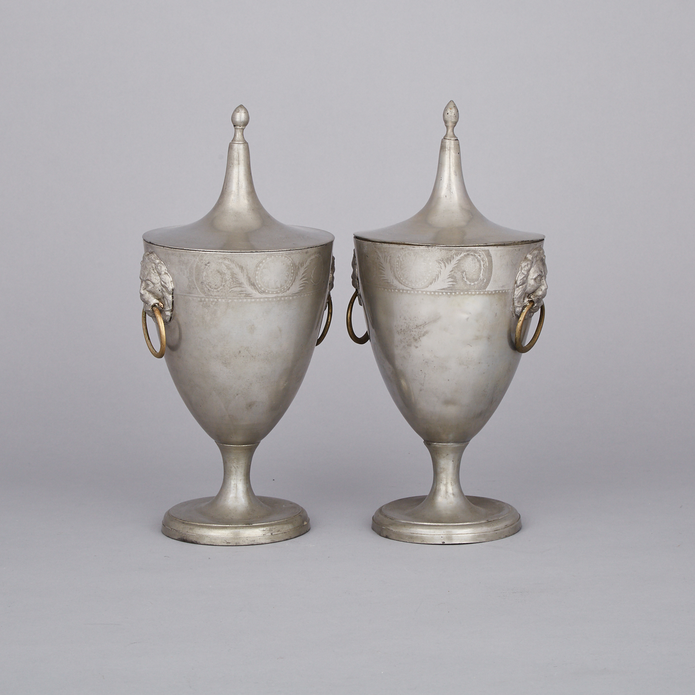 Pair of George III Pewter Chestnut Urns, c.1800