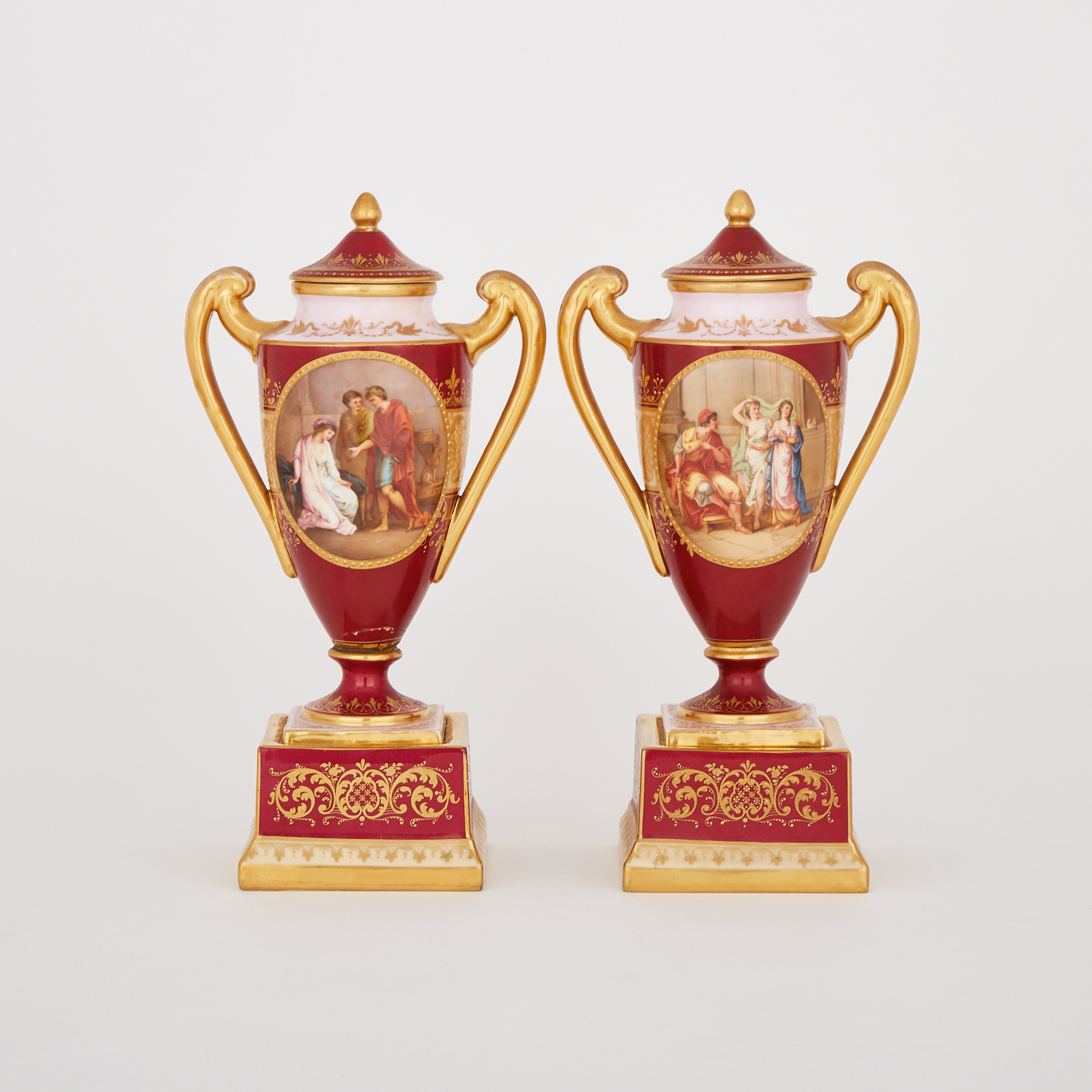 Pair of ‘Vienna’ Covered Mantle Vases, c.1900