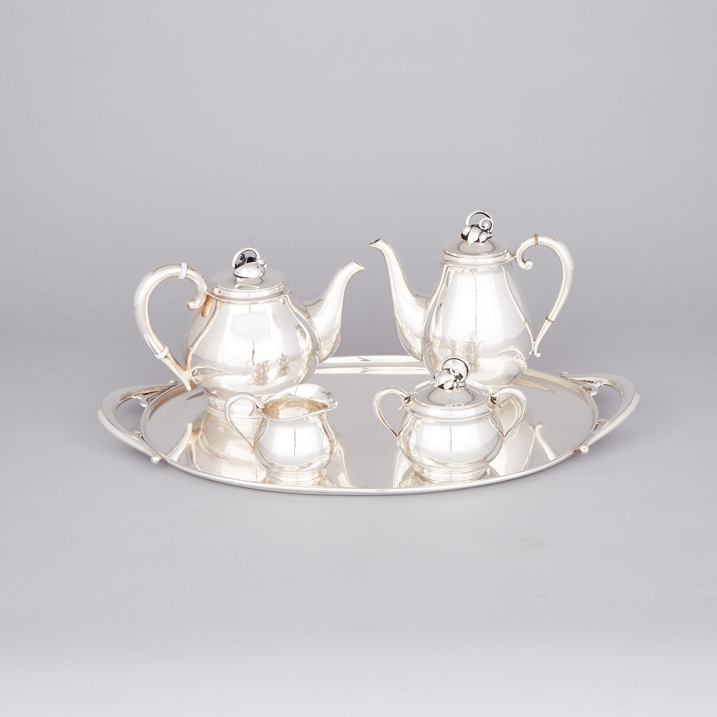 Danish Silver Tea and Coffee Service, Holger Rasmussen, Copenhagen, mid-20th century
