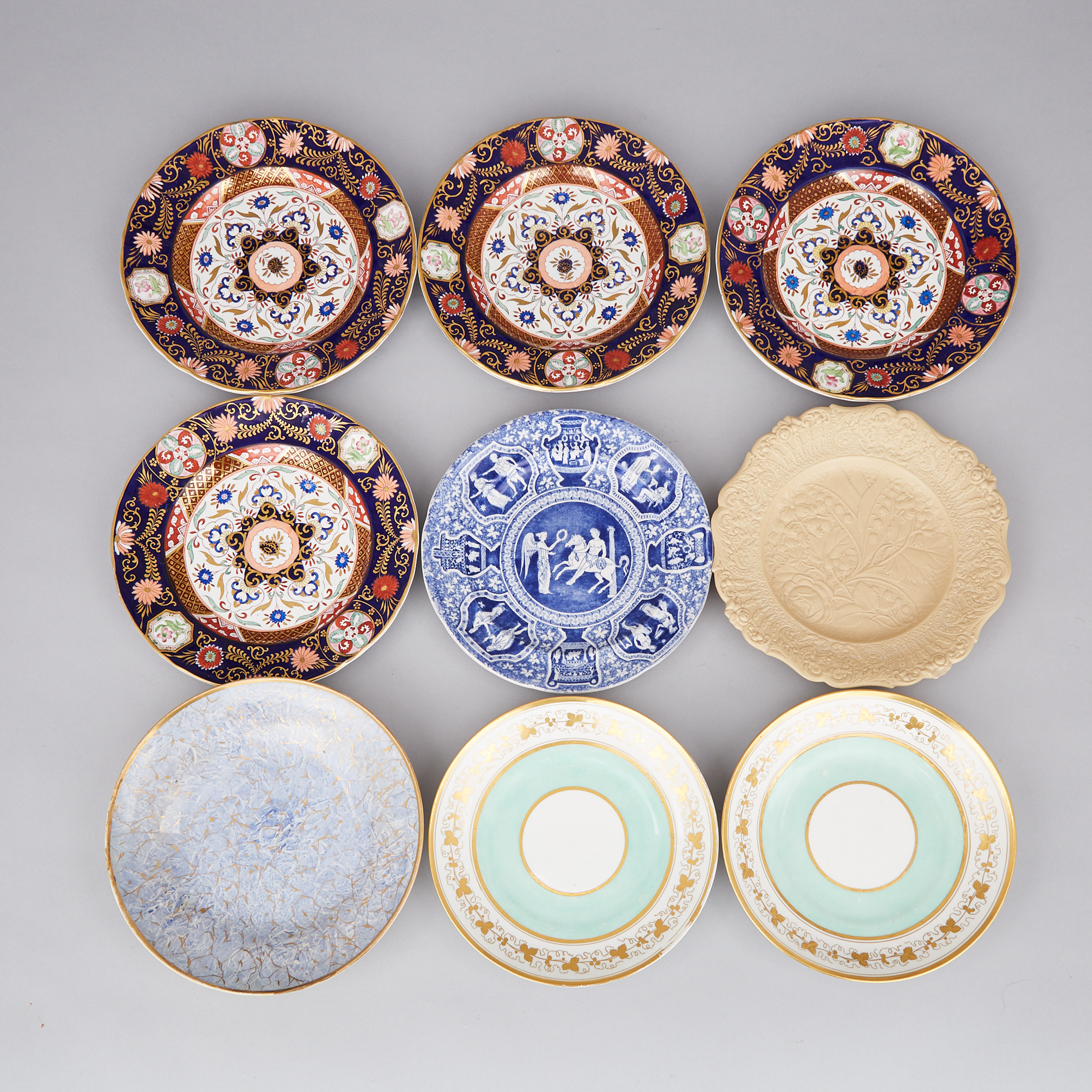 Group of Nine English Pottery and Porcelain Plates, 19th century