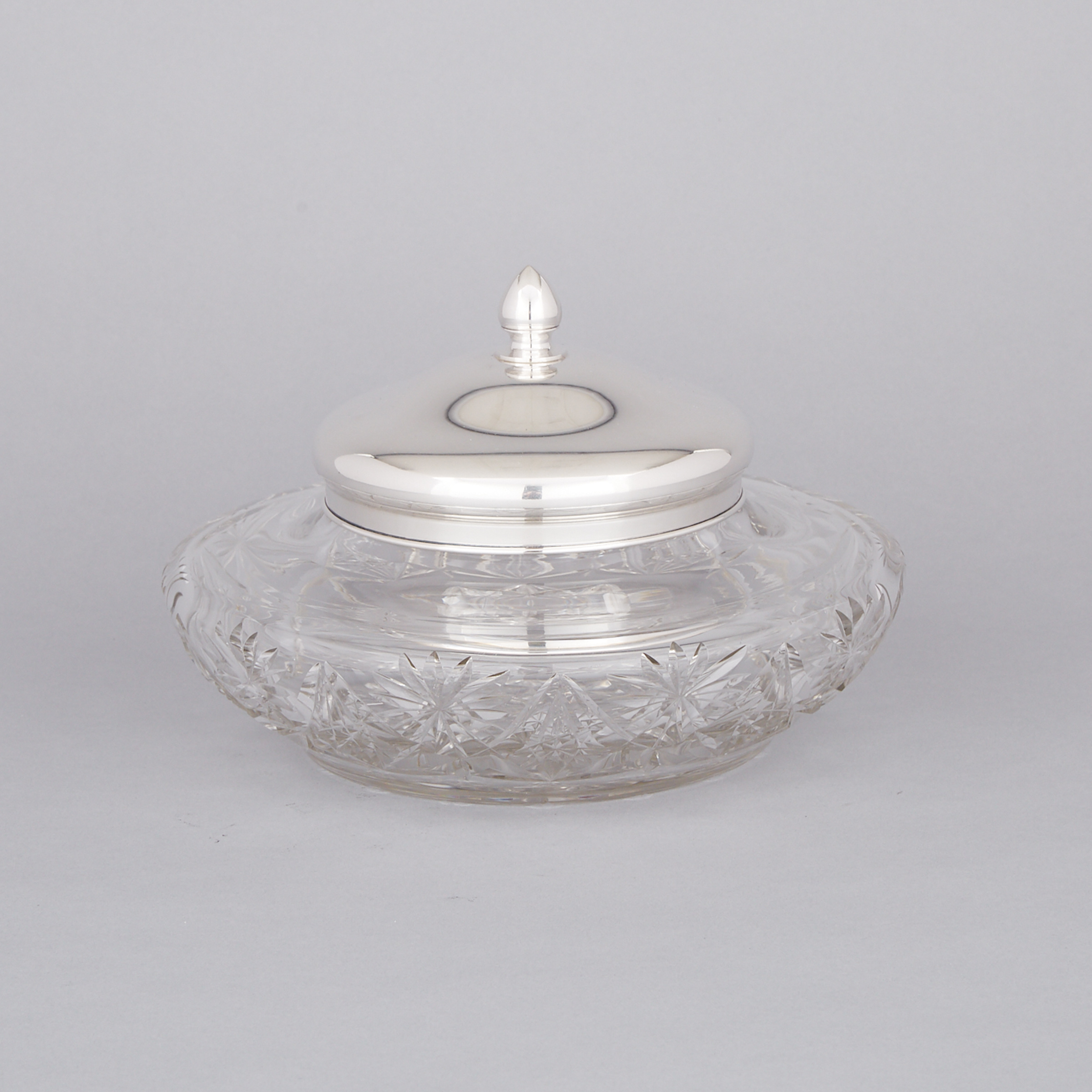 Czechoslovakian Silver Mounted Cut Glass Bowl with Cover, 1920s