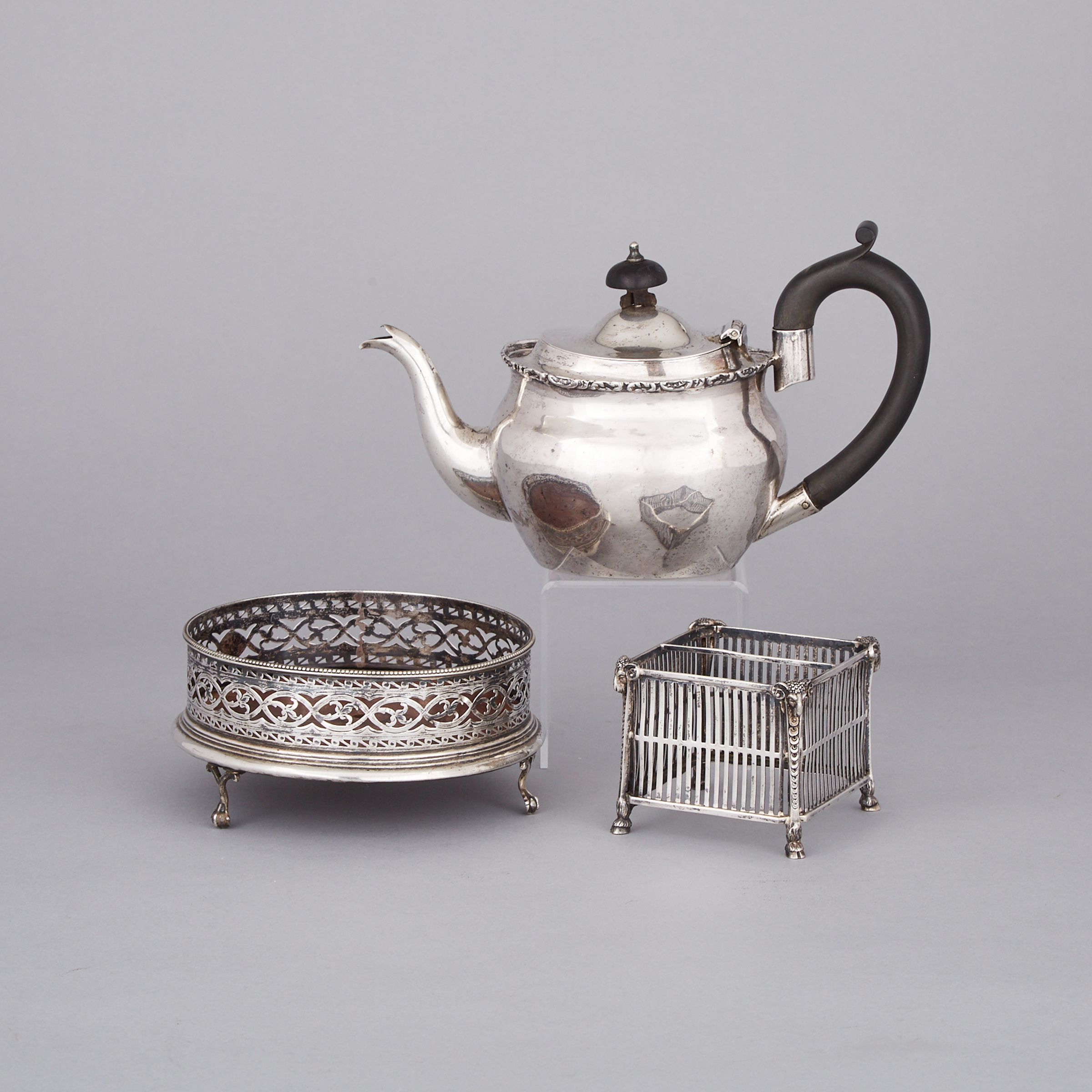 Georgian Silver Wine Coaster, Edwardian Teapot and a Frame, late 18th/early 20th century