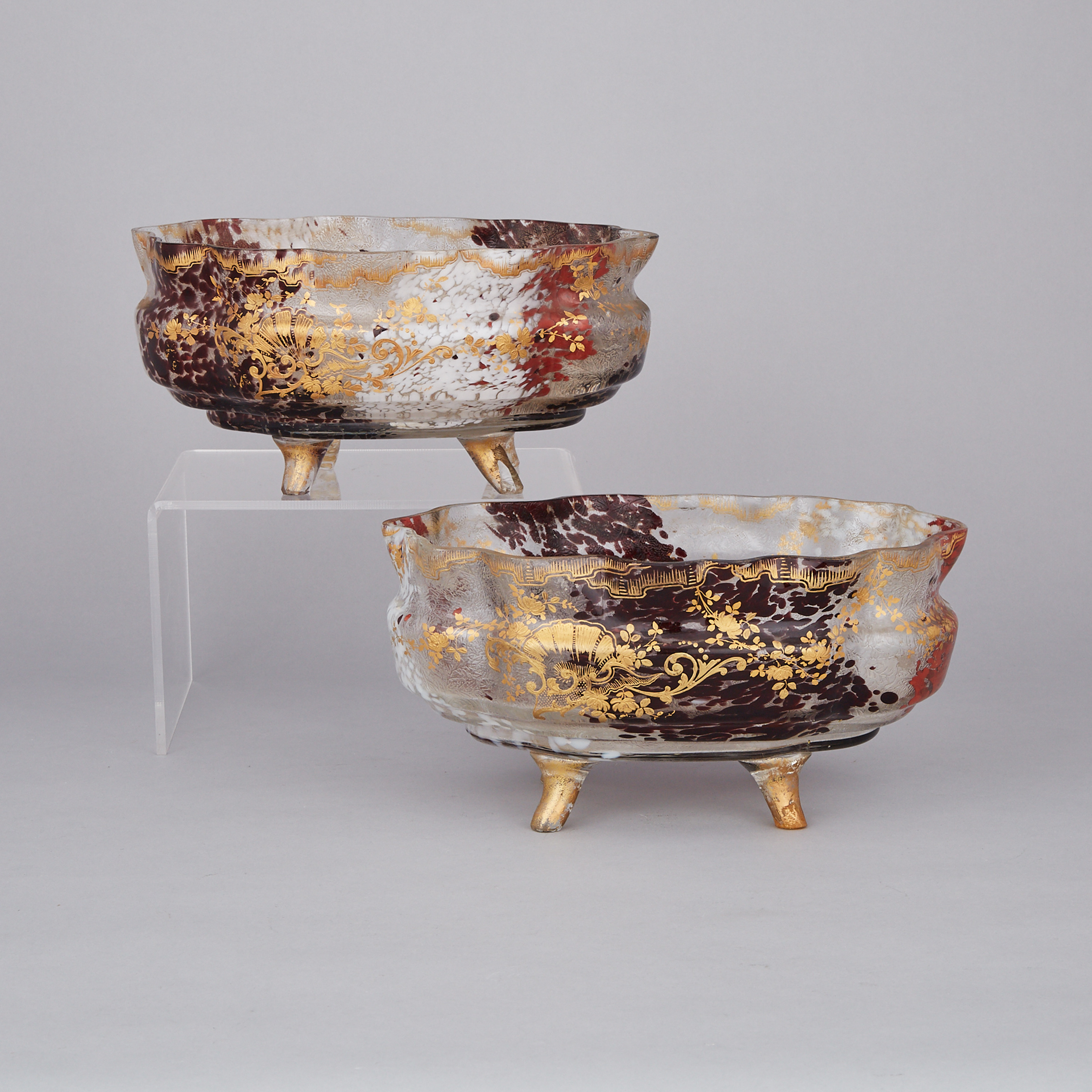 Pair of French Moulded and Gilt Tortoiseshell Glass Oval Centrepiece Bowls, c.1900